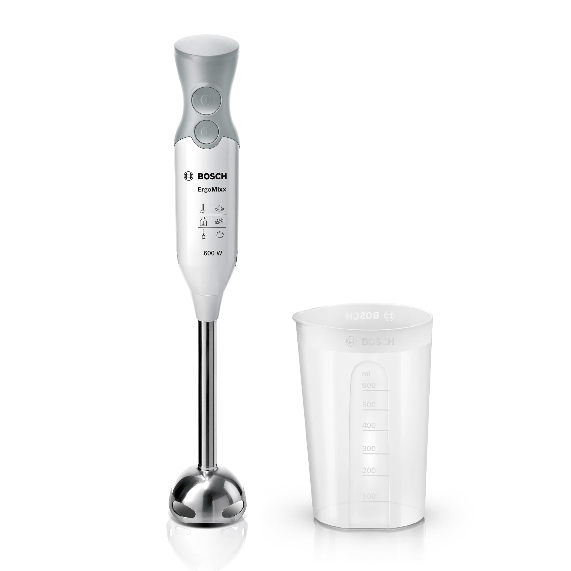 Bosch - Batidora de mano, ErgoMixx, 600 W, QuattroBlade, Blanco, MSM66110