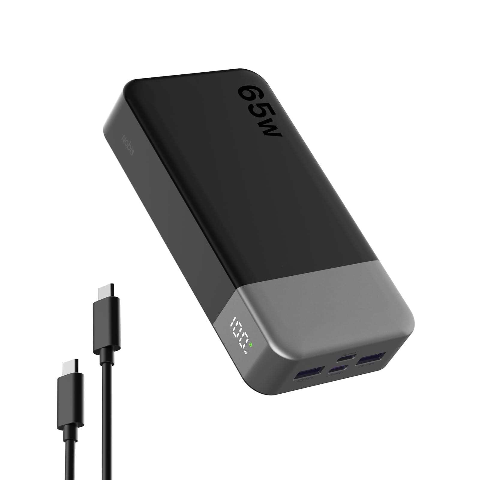 NOBIS Batterie Externe 20000mAh 65W Power Bank Double USB-C PD 3.0, Batterie Externe Charge Rapide 4 Ports Simultanés, Mode Courant Faible, pour Laptop, Téléphone, Tablette (Noir)