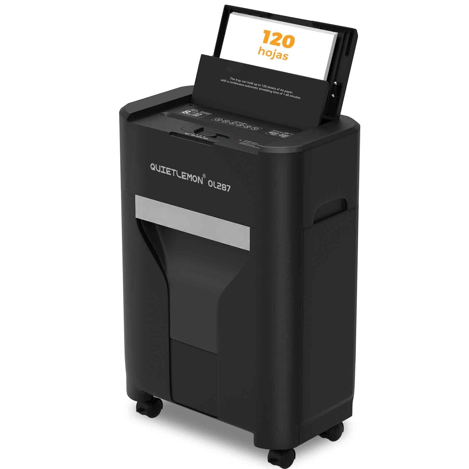 120 Hojas, Trituradora de Papel con Alimentación Automática, 60 min Continuo, Nivel P-4, Destructora Eléctrica, Papelera 20L, para Oficina/Casa/Industrial/Hogar