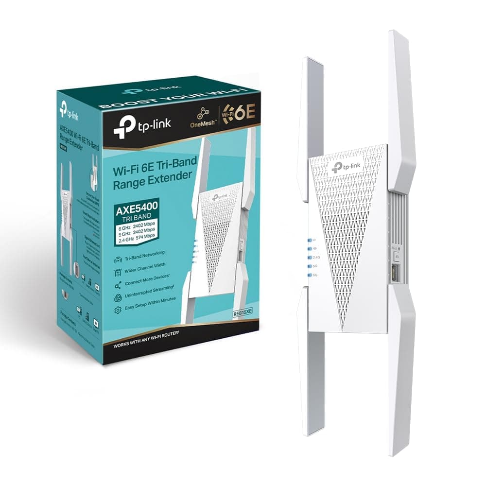 TP-Link RE815XE Ripetitore WiFi 6E AXE5400Mbps Tri-Band, 160MHz, Banda Dedicata a 6 GHz, Roaming Intelligente, EasyMesh, Amplificatore Mesh Extender, Ripetitore Per Casa, Access Point