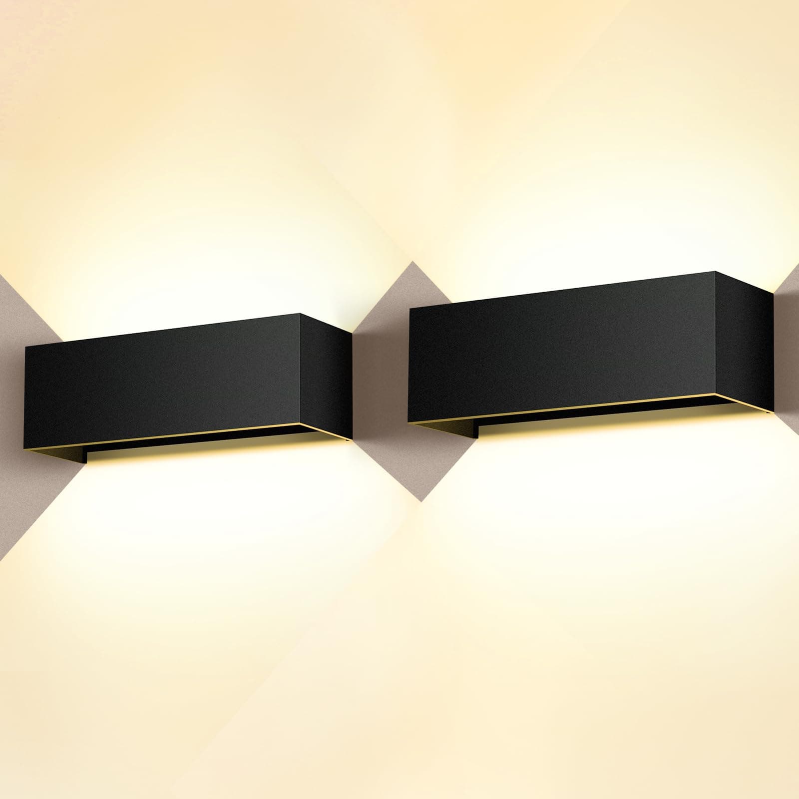 2 Piezas 36W Apliques Pared Exterior/Interior 3000K Bianco Caldo Aplique de Pared Ángulo de haz Ajustable Aplique Pared Interior Impermeable IP65 Negra Aplique Exterior Pared