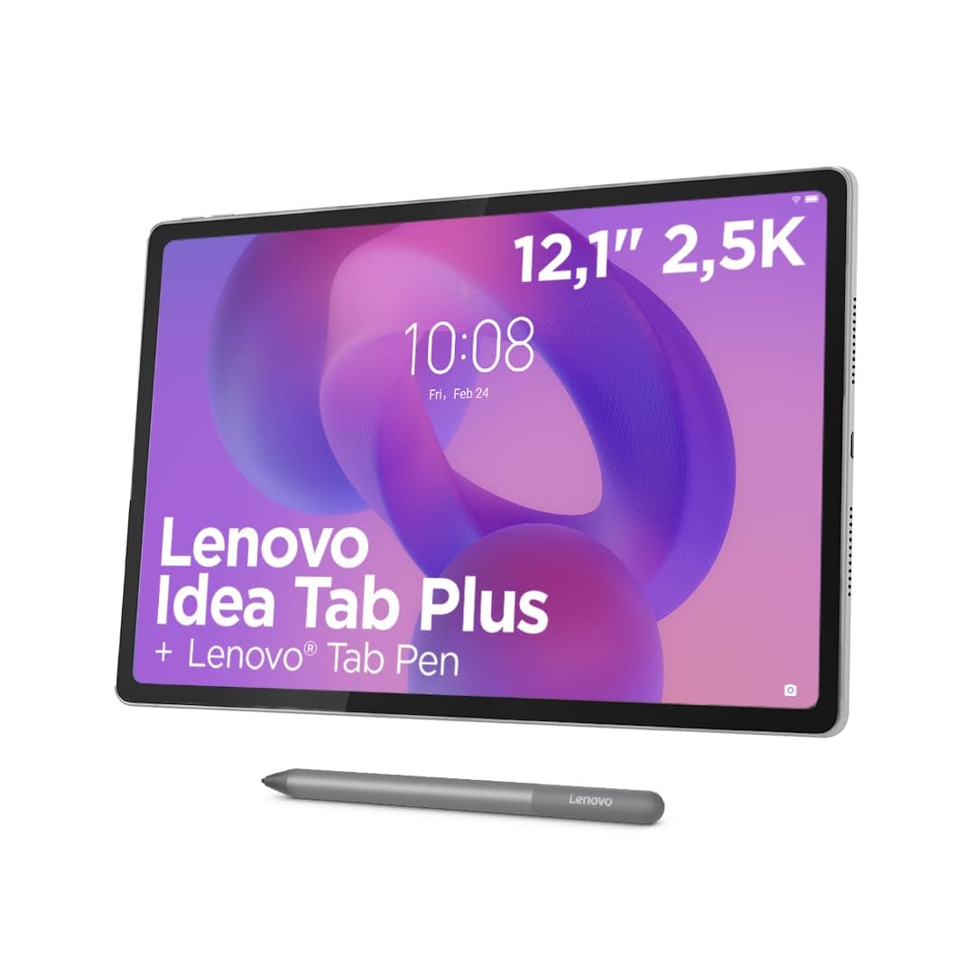 Lenovo Idea Tab Plus – 12.1" 2.5K (MediaTek Dimensity 6400, 8 GB RAM, 256 GB UFS 2.2, 90 Hz, 4 Altavoces, Ranura microSD, Wi-Fi 5, Bluetooth 5.2, Android 15) Color Gris Nube – Incluye Tab Pen