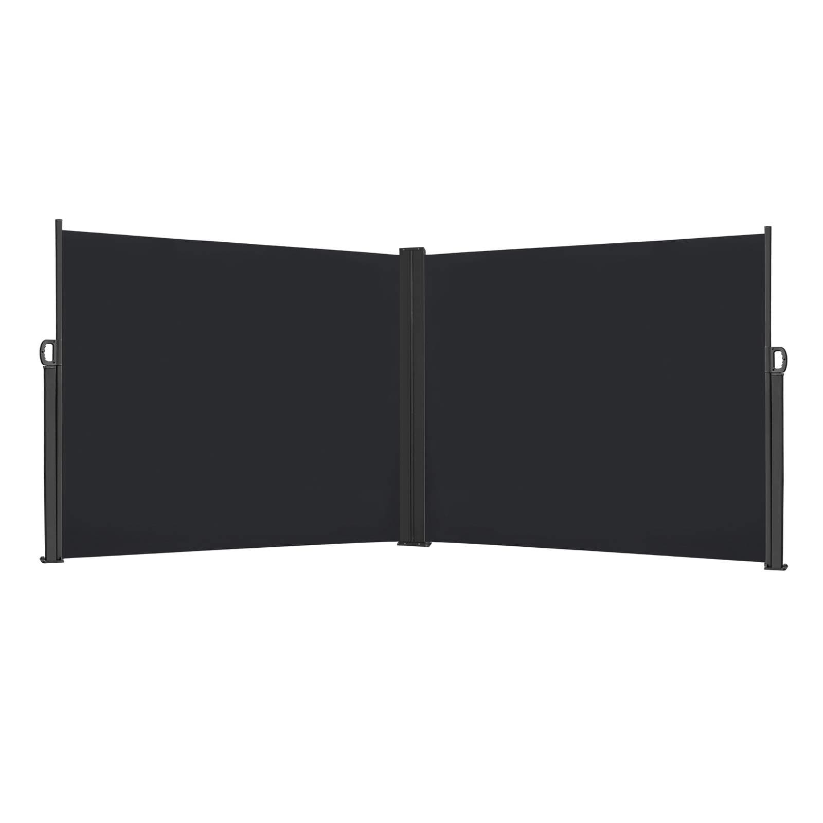 LZQ Auvent Store Latéral Retractable Polyester Paravent Extérieur Rétractable Brise-Vue Soleil Logement et Soutien Post en Aluminium Extensible Stores pour Jardin, Balcon 200 x 600 cm Noir