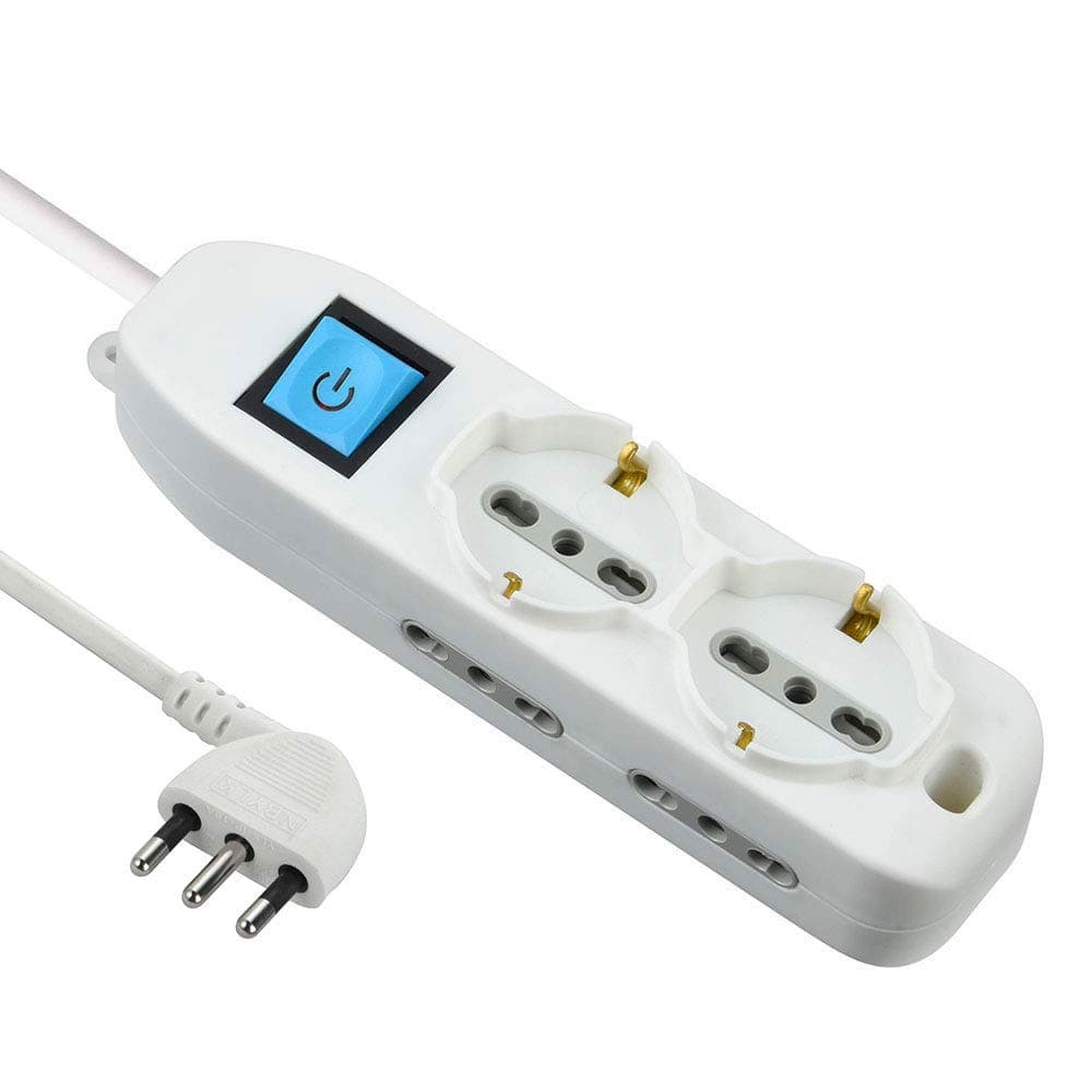 Electraline 62049 Multipresa 6 Posti 2 Schuko e 4 Bivalenti 10/16A, Cavo HO5 VV-F, Spina 16A, Bianco, 3 M