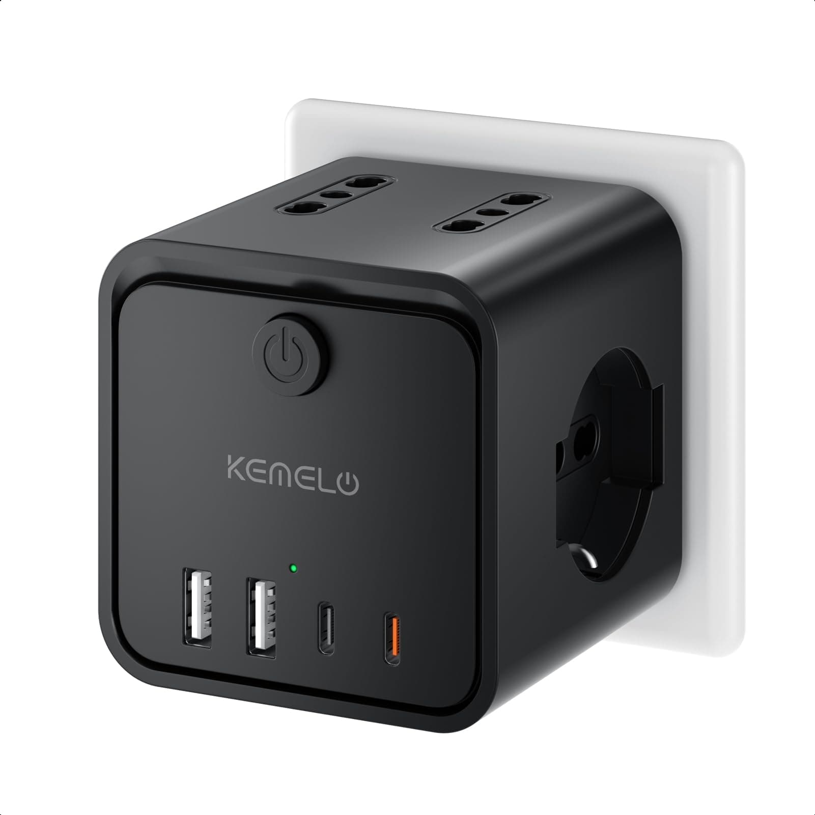 PD 30W Ciabatta Elettrica Multipresa con 4 Prese Universali 10/16A ITA e Schuko, Ciabatta Multipresa con 2 USB A+2 USB C,Presa Multipla Spina Piatta Salvaspazio con Interruttori per Casa, Ufficio