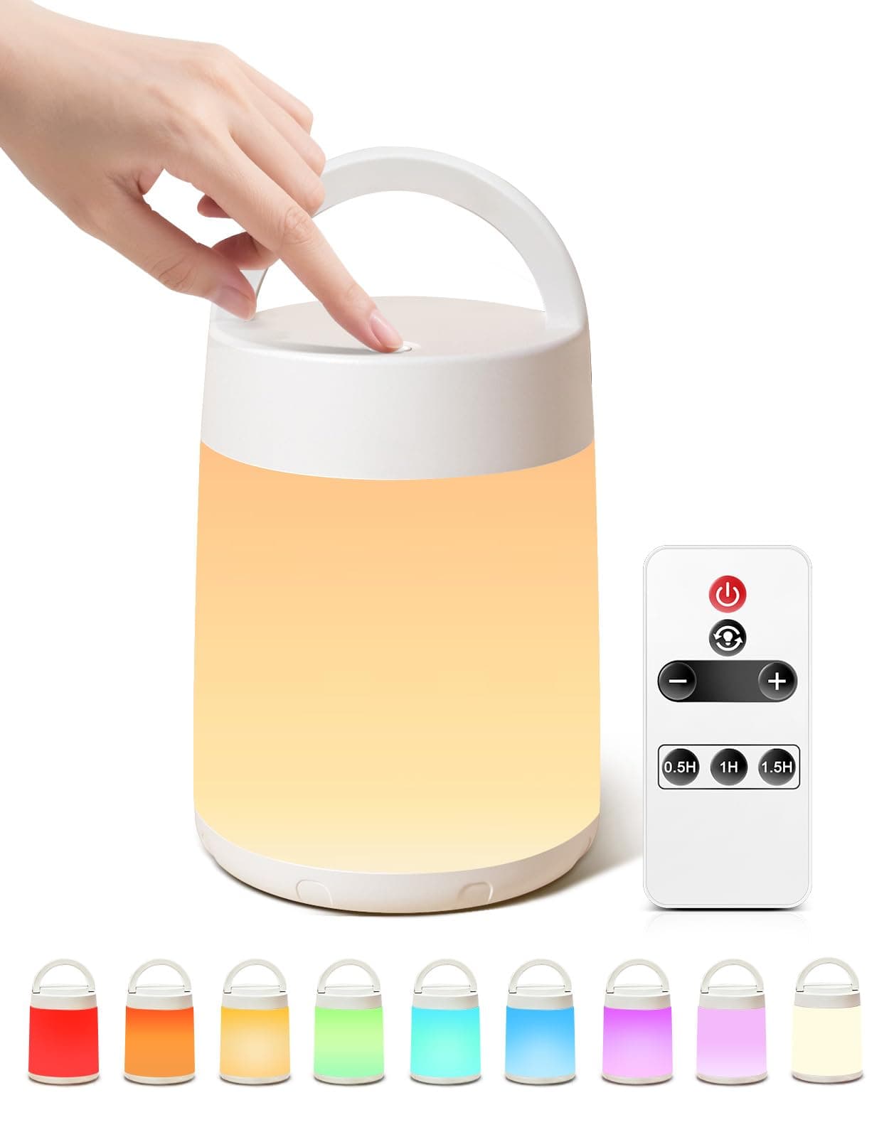 One Fire Luz Nocturna Infantil, 10 Colores+8 Dimmable Luz Roja Nocturna Melatonina, Remoto+Temporizador+Táctil Luz Nocturna Infantil,Portátil+Recargable Lamparas de Mesita de Noche [Regalo Neonati]