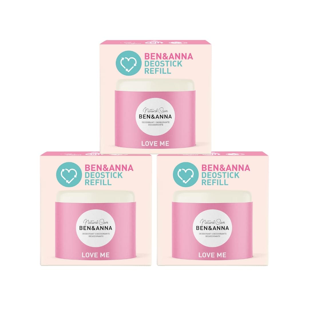 Ben & Anna Deo Refill 3er Pack – je 40 g Nachfüllstick „Love Me“ • plastikfrei, aluminiumfrei & vegan • Fruchtig-blumiger Duft • Kompostierbare Verpackung • Natürlich & nachhaltig (Love Me)