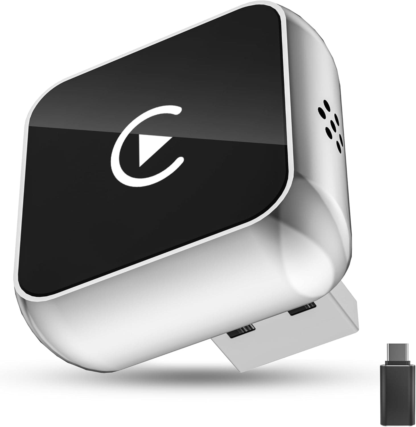 Adaptador inalámbrico 2 en 1 para CarPlay/Android Auto con USB A/Tipo-C, Convierte Cableado a Inalámbrico para Apple, Compatible con iPhone 6+ & iOS 10+ y Android 11+, Plug & Play (Color Acero)