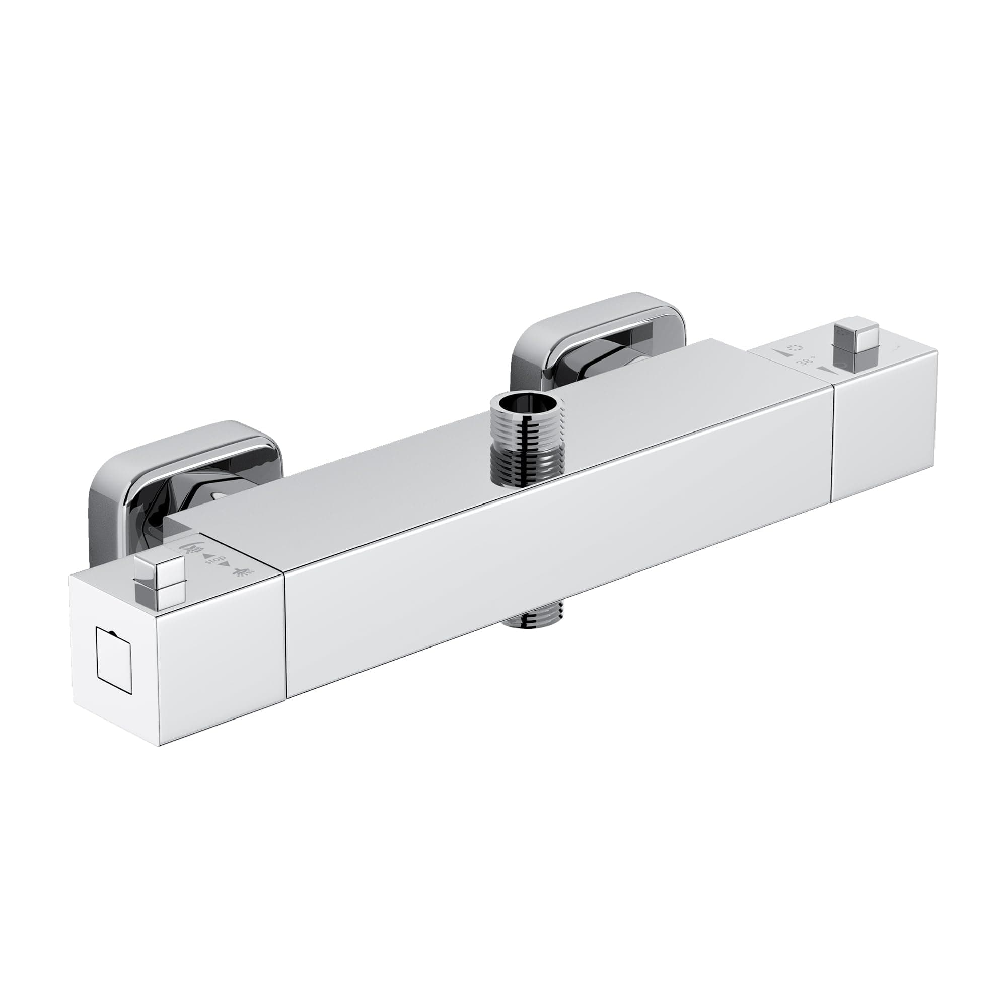 MORADO Grifo Termostatico Ducha, Grifo Ducha Termostatico de 2 Salidas, Salida Superior 3/4" BSP(26.4mm) y Salida Inferior 1/2" BSP(21mm), Forma Cuadrada, Latón, Acabado Cromado