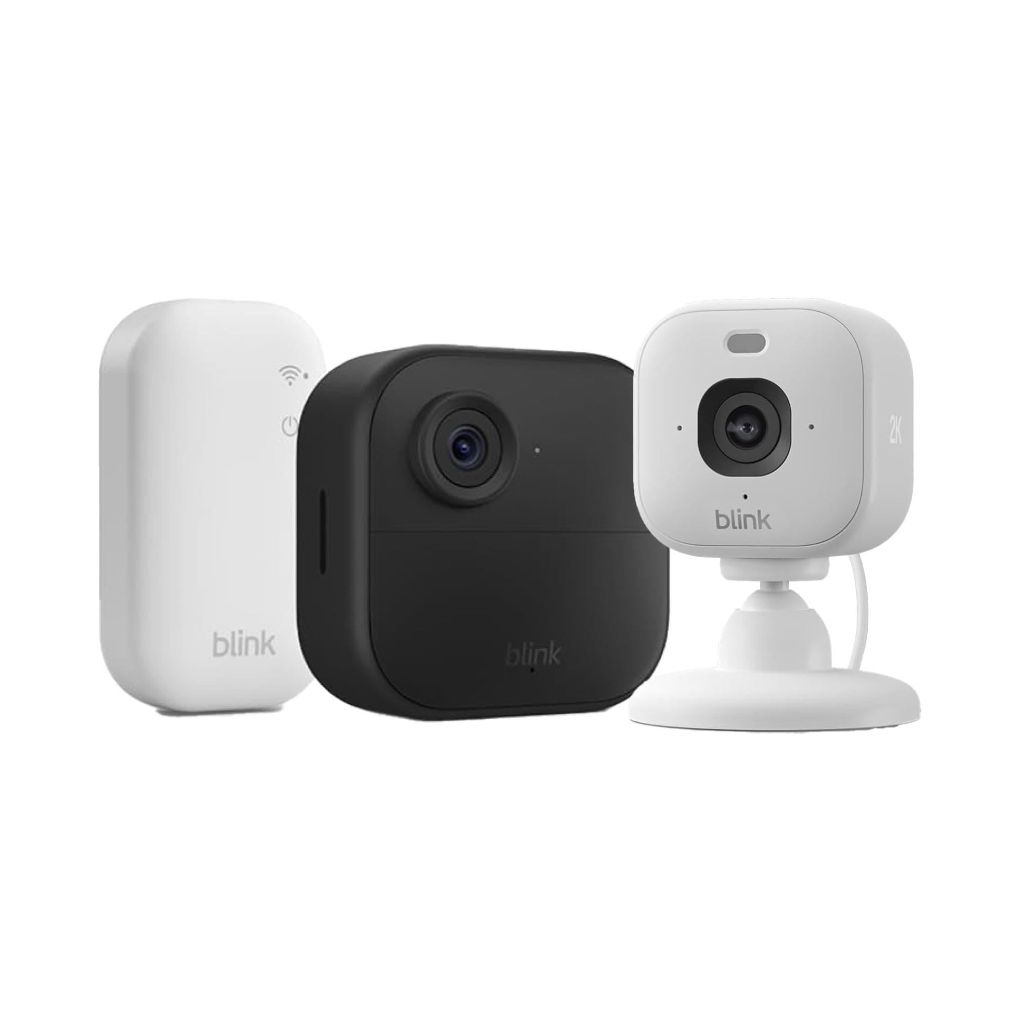 Caméra Blink Outdoor 4 + Caméra Mini 2K+ Blink Blanc (nouvelle génération) : caméra de surveillance connectée HD sans fil, 2 ans d'autonomie - système 1 caméra avec Sync Module Core