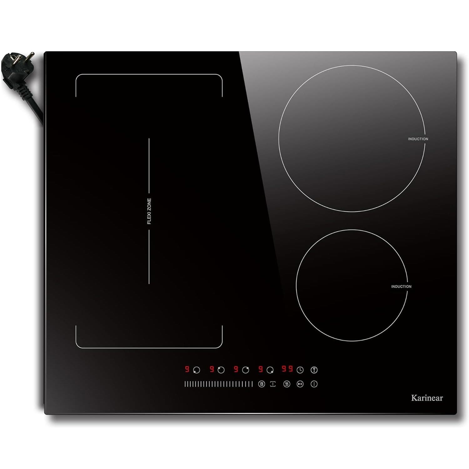 Karinear Placa de Inducción 4 Fuegos con Zona Flexible, Control Deslizante Táctil, Función de Boost, Función de Pausa, Temporizador, Induccion 60 CM con Enchufe, 220-240 V, 3500 W