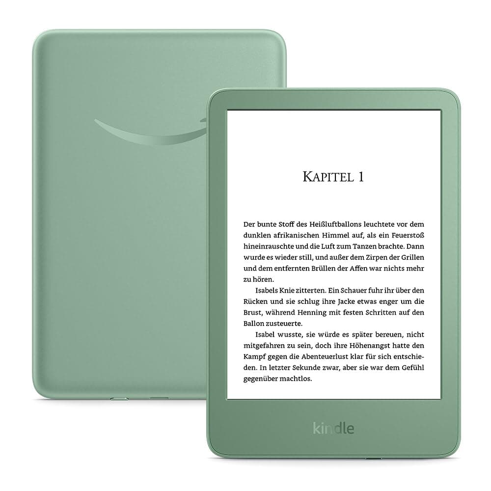 Amazon Kindle (neueste Generation) – Der leichteste und kompakteste Kindle, mit blendfreiem Bildschirm, schnellerem Umblättern und anpassbarem Frontlicht – 16 GB – ohne Werbung – matchagrün