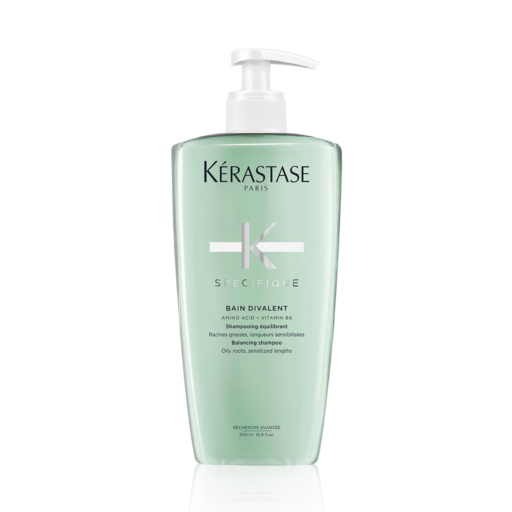 KÉRASTASE Spécifique - Bain Divalent - Shampoing Équilibrant - Purifie & Facilite Le Coiffage - Acide Aminé & Vitamine B6 - Racines Grasses & Longueurs Sensibilisées - 250 ml