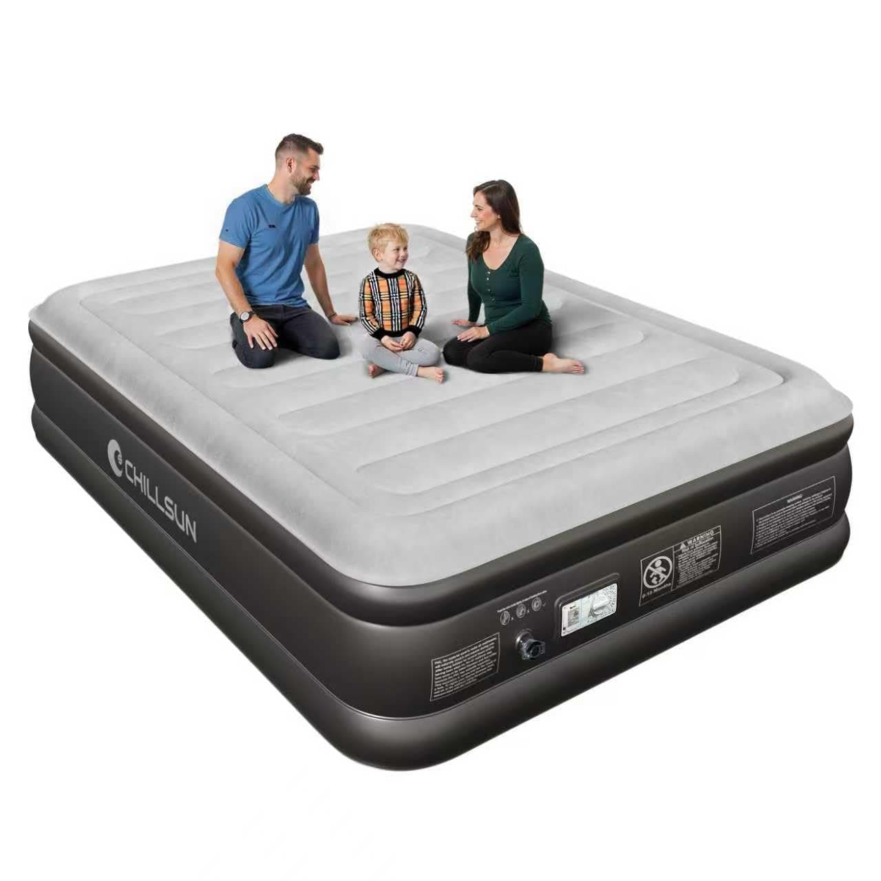 CHILLSUN Colchón Hinchable, Colchón Hinchable Autoinflable, para 2 Personas 203x152x46 cm, Superficie de Felpa Gruesa Impermeable, Compacto para Almacenar, Adecuado para Camping y Hogar