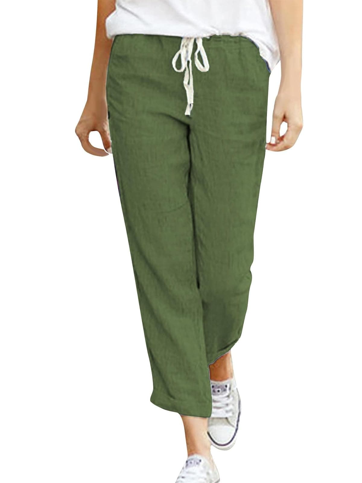Cegerne Pantaloni in Lino Donna 7/8 Estivi Leggeri e Traspiranti Vita Elastico con Tasche Casual per Spiaggia Vacanze e Tempo Libero