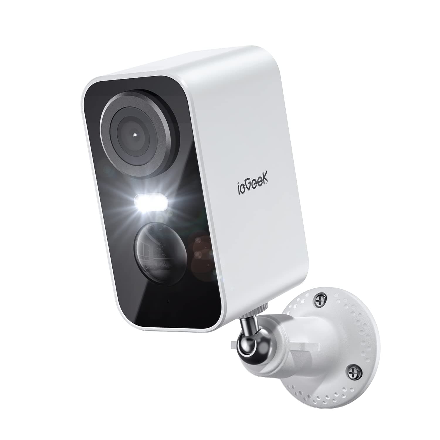 ieGeek 2K/3MP Telecamera WiFi Esterno Senza Fili a Batteria, Videocamera Sorveglianza Interno con Faro Integrato, Visione Notturna a Colori, Rilevamento Movimento PIR, 2 Vie Audio, Locale/Cloud, IP65