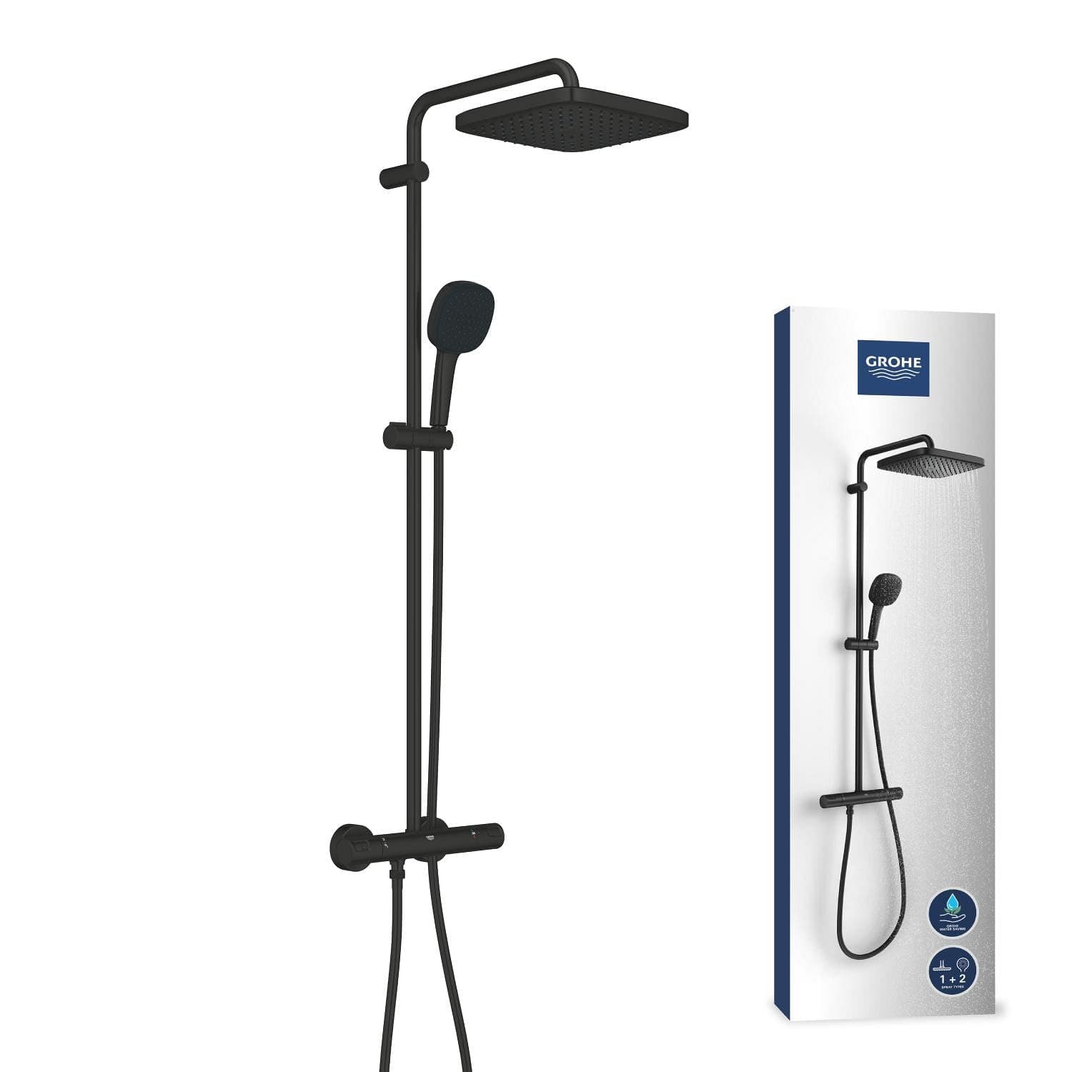 GROHE Vitalio Comfort 250 Quickfix, Sistema de ducha con termostato incorporado 2 chorros (Rain, Jet), Negro Mate 266962431