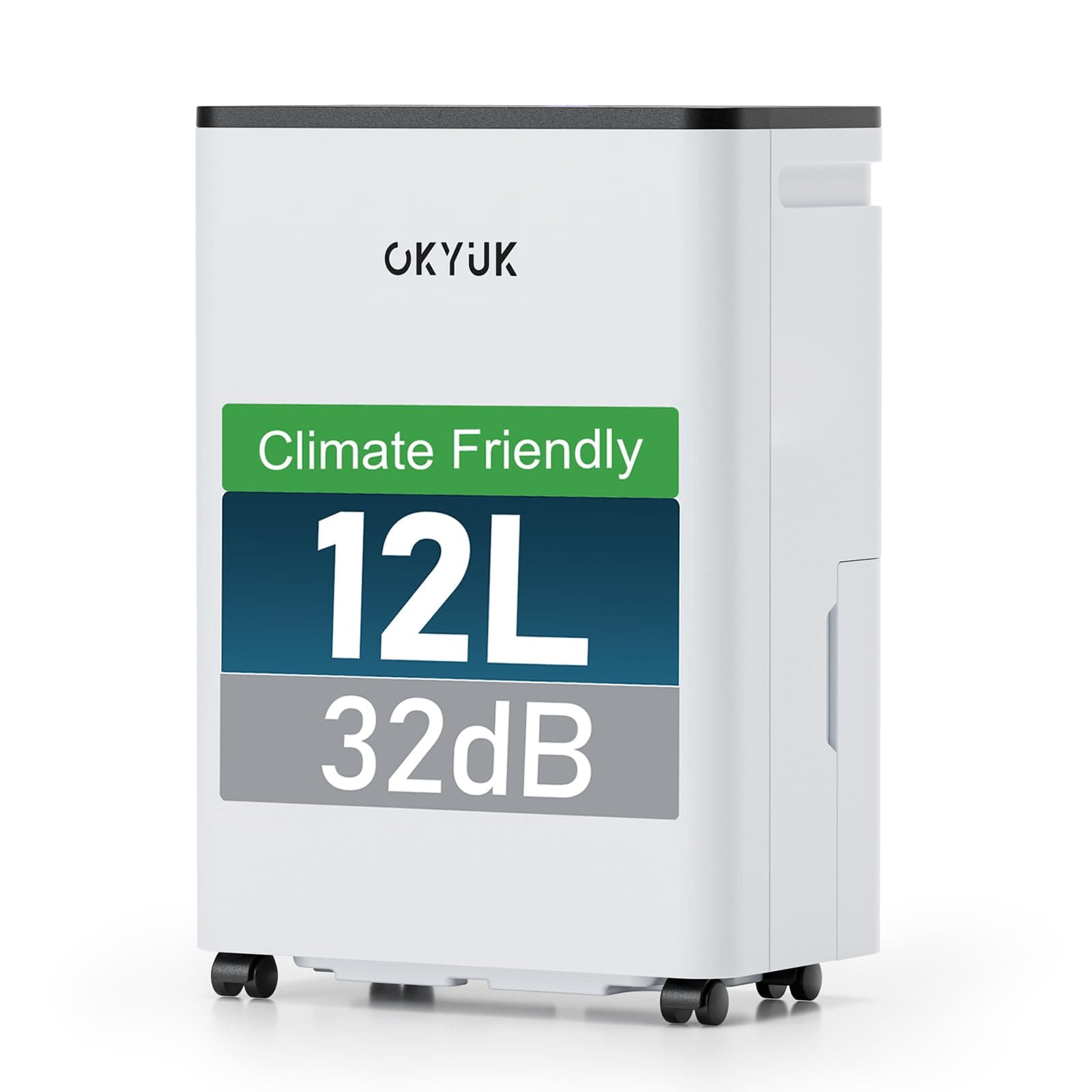 OKYUK Deumidificatore 12 litri/giorno, adatto per ambienti di circa 90 metri cubi (30 metri quadrati), Deumidificatore casa muffa, sbrinamento automatico, 32 dB, refrigerante R290, PD12R-03DE