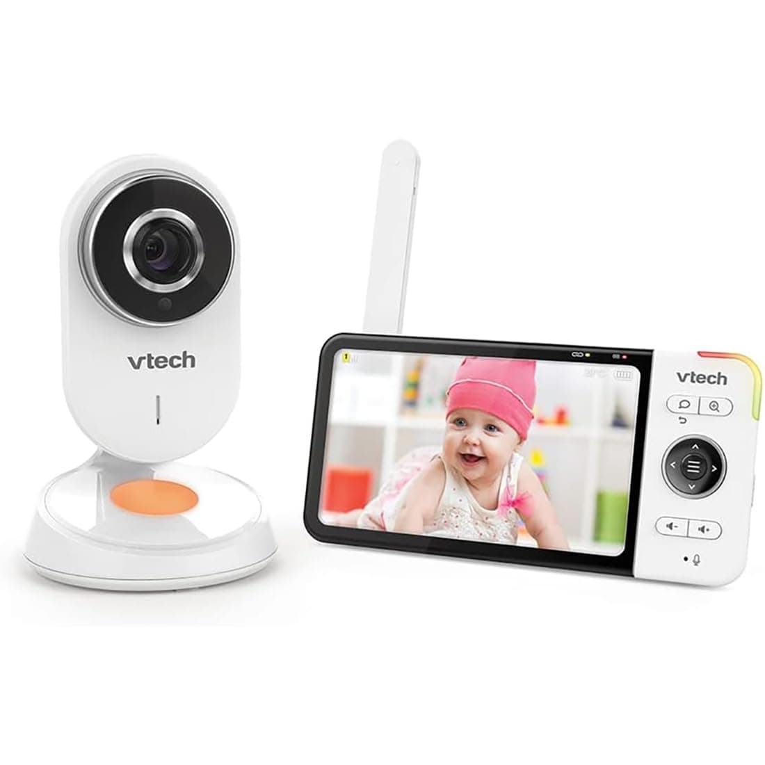 VTech - BM818 - Wide View HD Video Baby Monitor - 5 Inch Ultra Flat HD Display - Night Light and Lullabies 720p - Version ES White