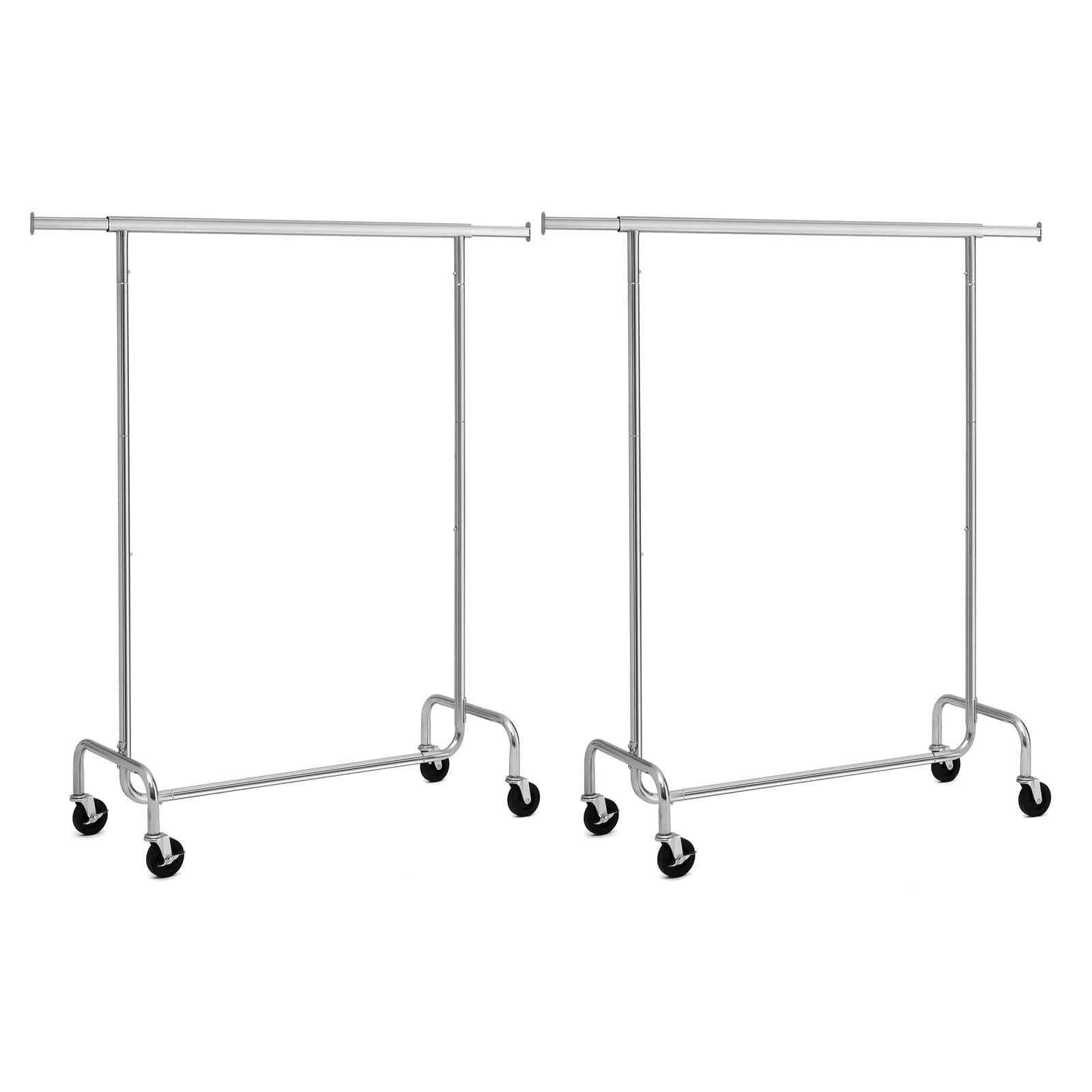 SONGMICS Kleiderständer, 2er Set, Kleiderstangen mit Rollen, Garderobenständer aus Metall, bis 130 kg belastbar, Länge 110-150 cm, verchromt, silbern HSR011S02