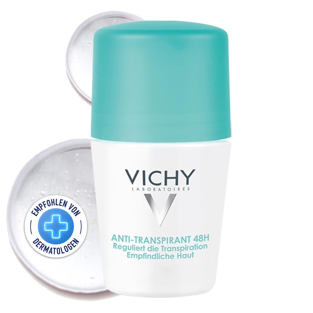 VICHY Anti-Transpirant 48h Roll-On, Langanhaltender Schutz bei starkem Schwitzen, Für Damen und Herren, Für empfindliche Haut, Ohne Alkohol und Parabene, Dermo Tolerance