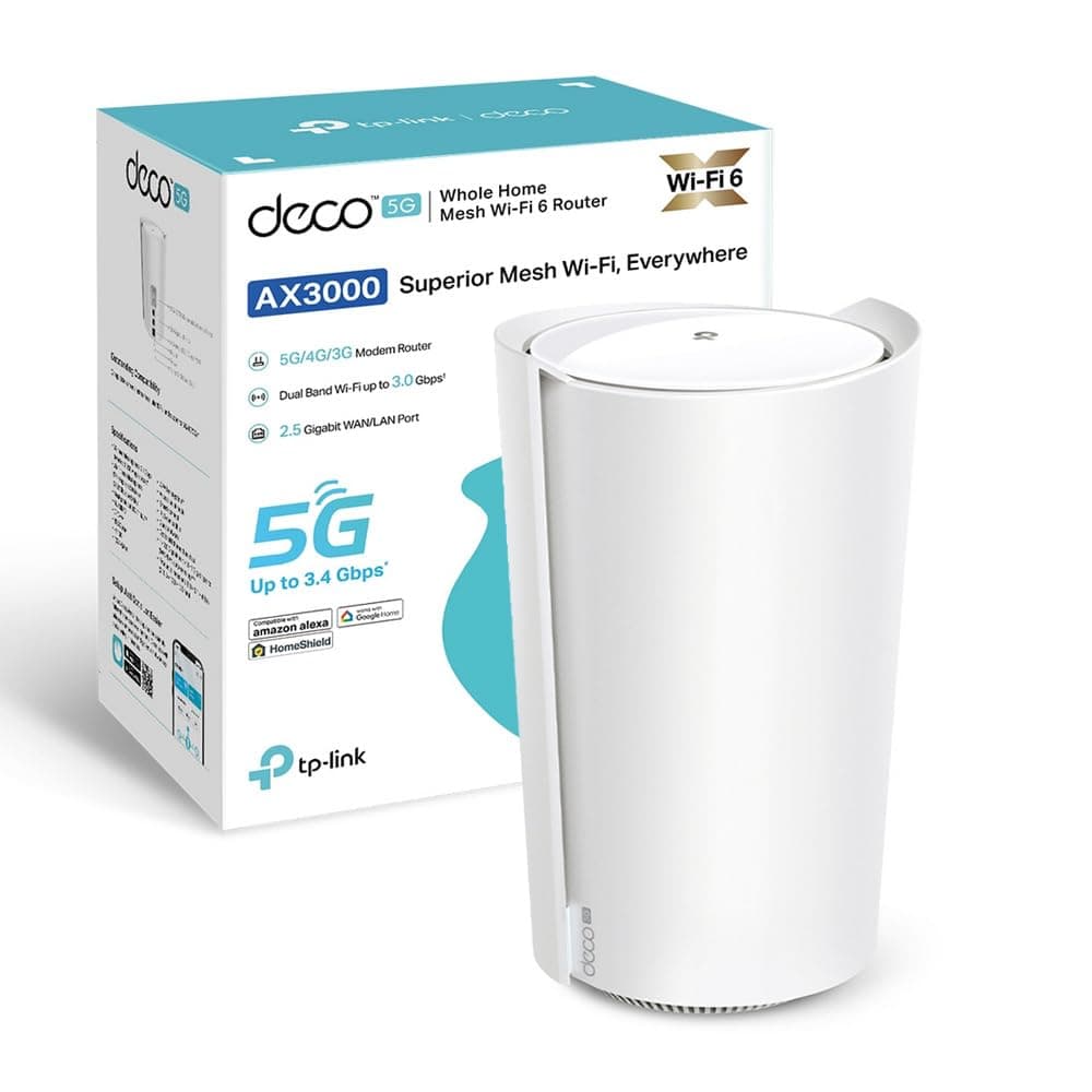 TP-Link Deco X3000-5G Router con Sim, 5G Mesh WiFi 6, AX3000Mbps Dual Band, Modem Ultraveloce con Velocità Fino a 3.4 Gbps, Porta WAN/LAN da 2.5 Gbps, Alexa, Plug&Play
