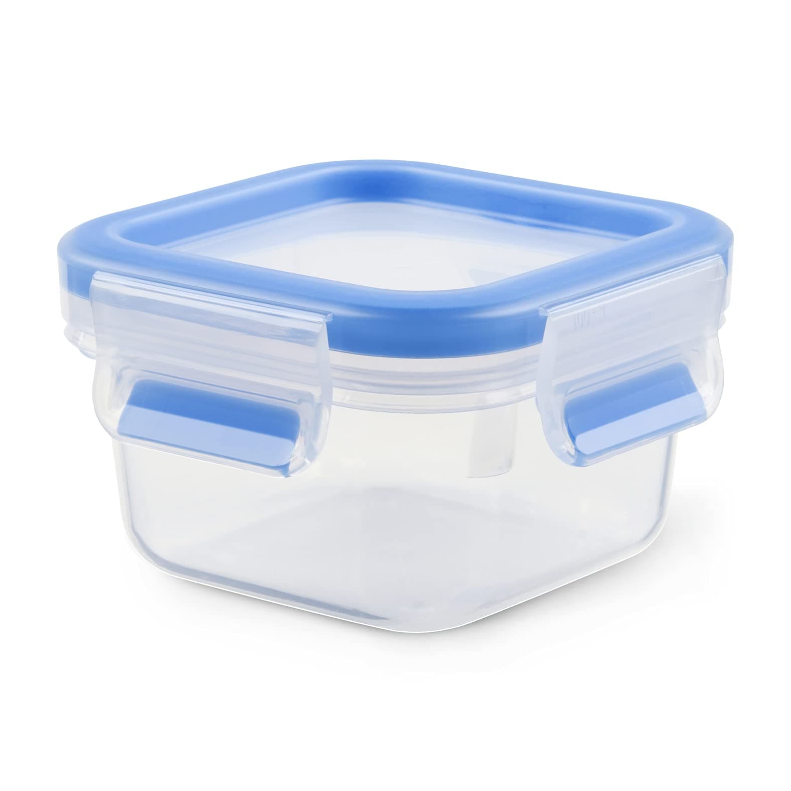 EMSA Clip & Close Frischhaltedose, quadratisch, 0,20 L, Aufbewahrungsbox, 100 Prozent dicht, spülmaschinen-, gefrier-, mikrowellenfest, Transparent, Blau, Made in Germany, 508535