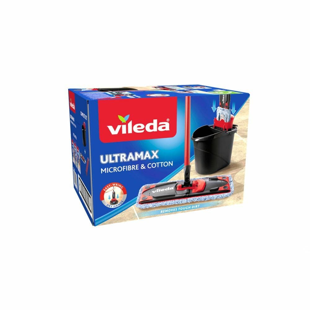 Vileda - Balai Plat UltraMax Microfibre & Cotton - Serpillière avec Housse Microfibre et Coton - Nettoyeur Sol Efficace A Utiliser avec Le Seau Essoreur - Joint Flexible à 360 Degrés et Carrelages