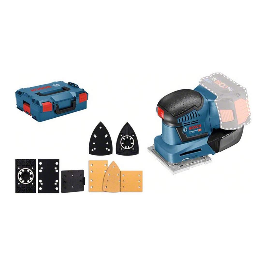 Bosch Professional 18V System lijadora orbital a batería GSS 18V-10 (Ø del círculo de oscilación: 1,6 mm, incl. 3 placas base de diferentes tamaños, en L-BOXX, sin batería/cargador)