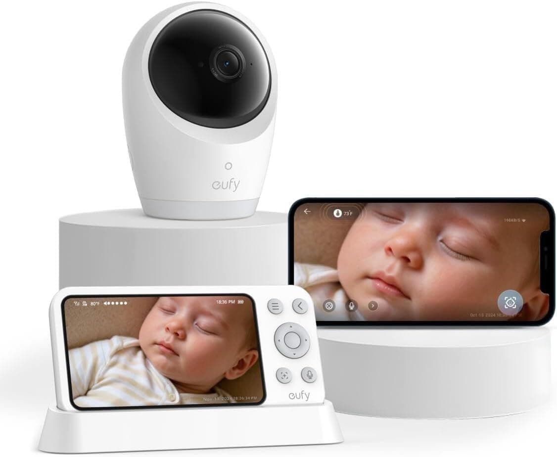 eufy Security E21 Monitor para bebés con cámara 4K UHD, Pantalla de 5, resolución 720p, conexión Wi-Fi y sin Wi-Fi, Control por App y Monitor, Giro e inclinación, Zoom 8X, batería integrada, ANR
