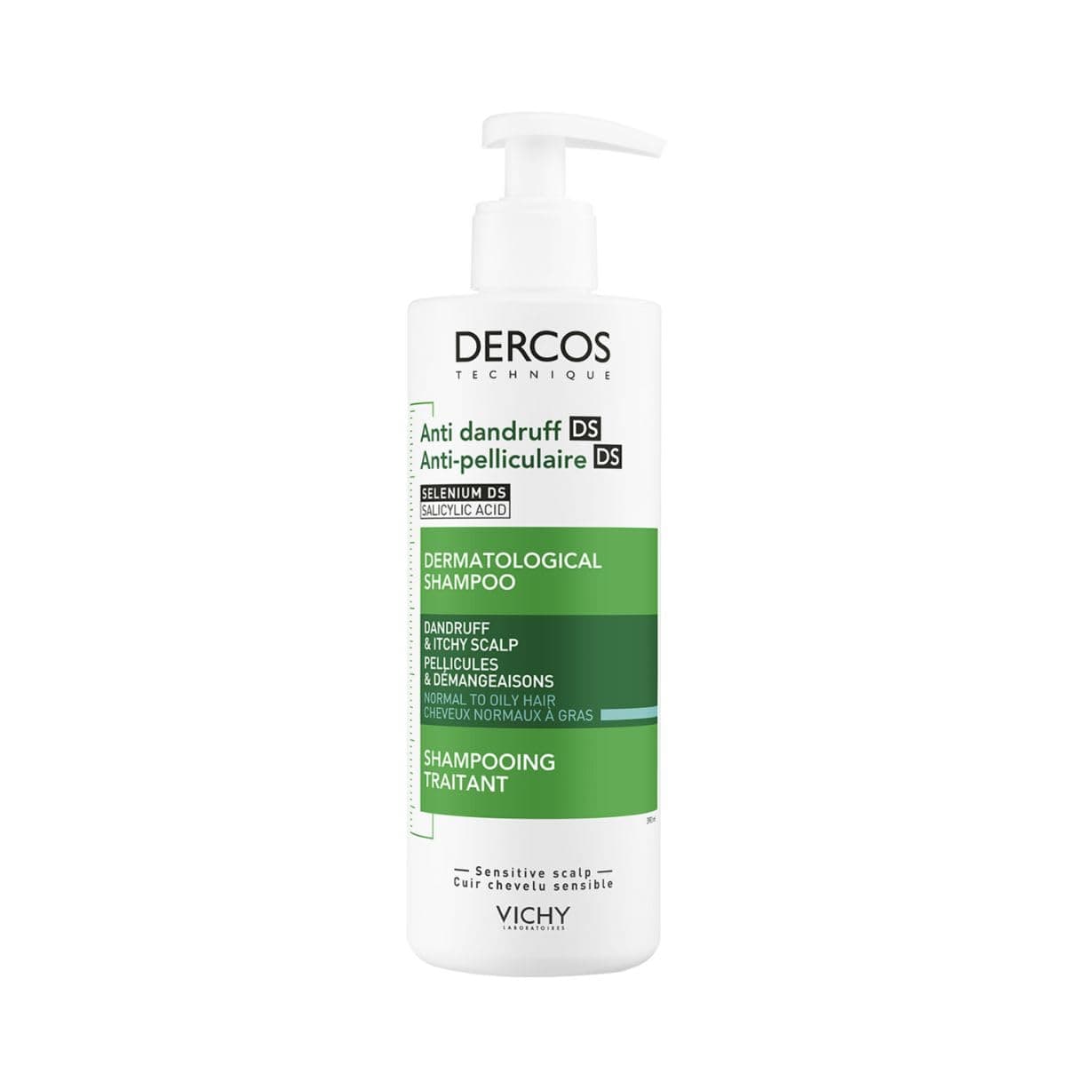 Vichy Dercos, Shampoo Anti-Forfora DS, Per Capelli da Normali a Grassi, Azione Riequilibrante, Effetto Anti-Ricomparsa, Arricchito con Disolfuro di Selenio e Acido Salicilico, 390 ml