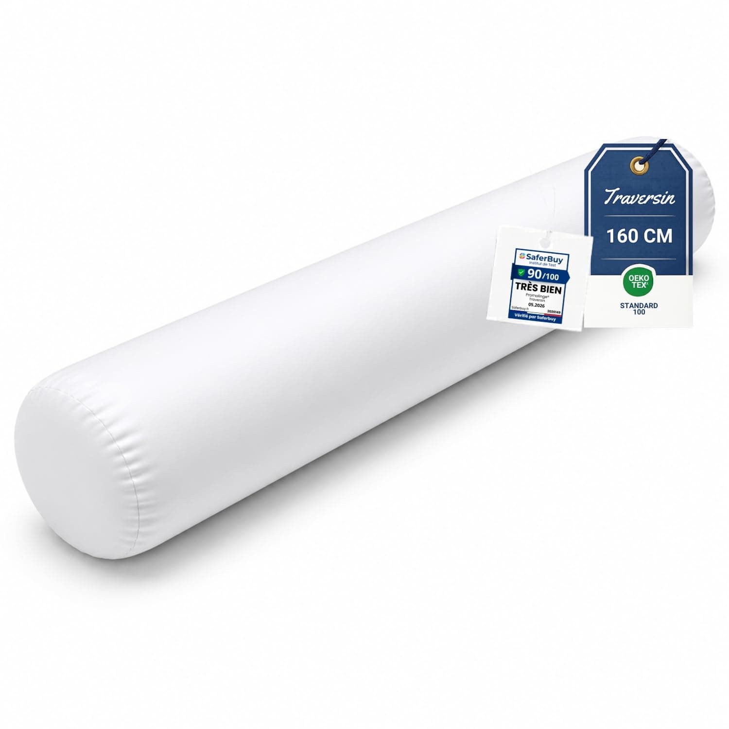 Promo Linge Traversins Moelleux - Blanc - Polonchon Haute Qualité - Anti-Acariens - Lavable en Machine - Oeko-TEX® Standard 100 (160 cm)