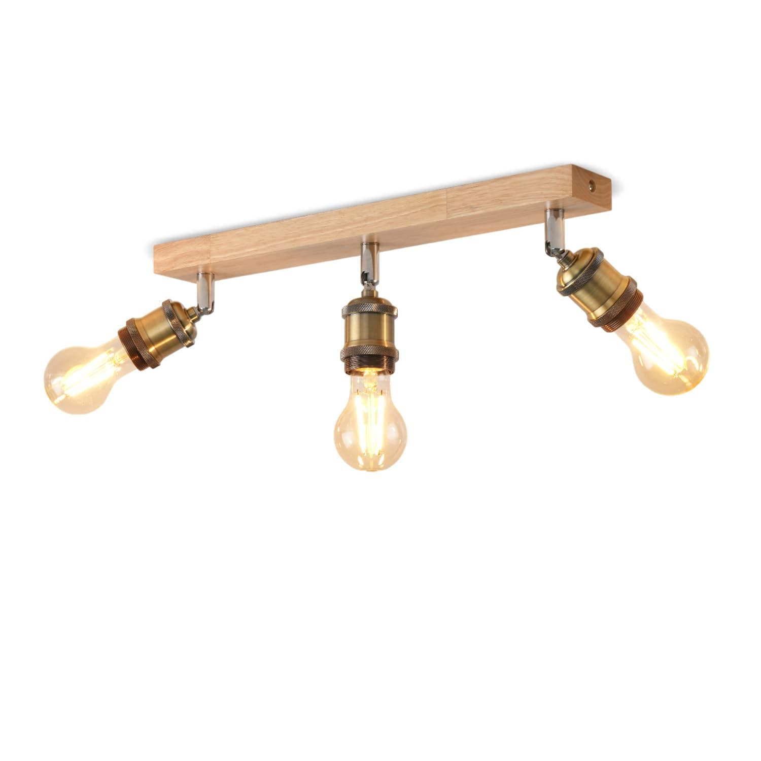 LVWIT Retro Lámpara de techo,3 Way Wood Lámparas de techo de cocina,Dormitorio Luces de techo E27,Lámpara de techo de oro ajustable,Luces de la sala de estar (SIN bombillas)