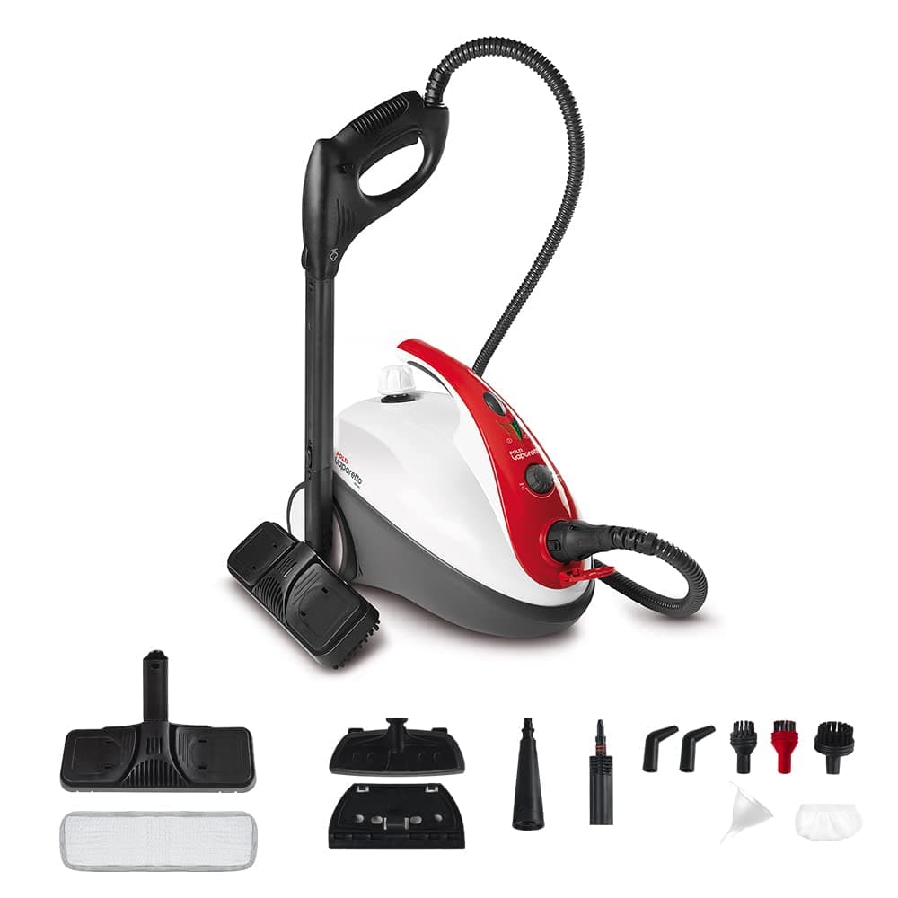Polti Vaporetto Smart 30_R, Limpiador a Vapor con Caldera, 3 Bar, 85 g/min, 12 Accesorios, Depósito 1,6 L, Calentamiento Rápido, Blanco/Rojo