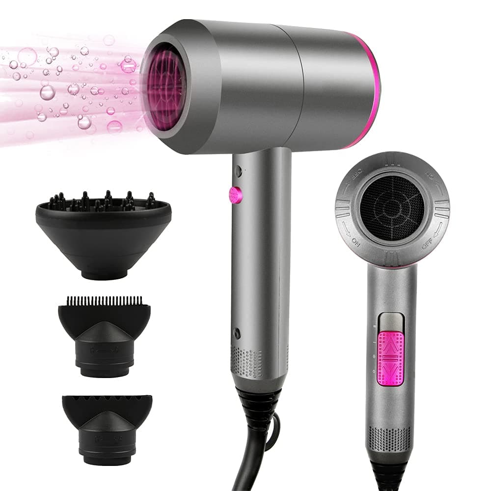 Faszin Ascigacapelli Professionale, Phon Capelli con Motore AC Phone Capelli con 3 Impostazioni di Temperatura, Pulsante Aria Fredda, 1 Diffusore e 2 Concentratori per Molte Acconciature (Grigio)