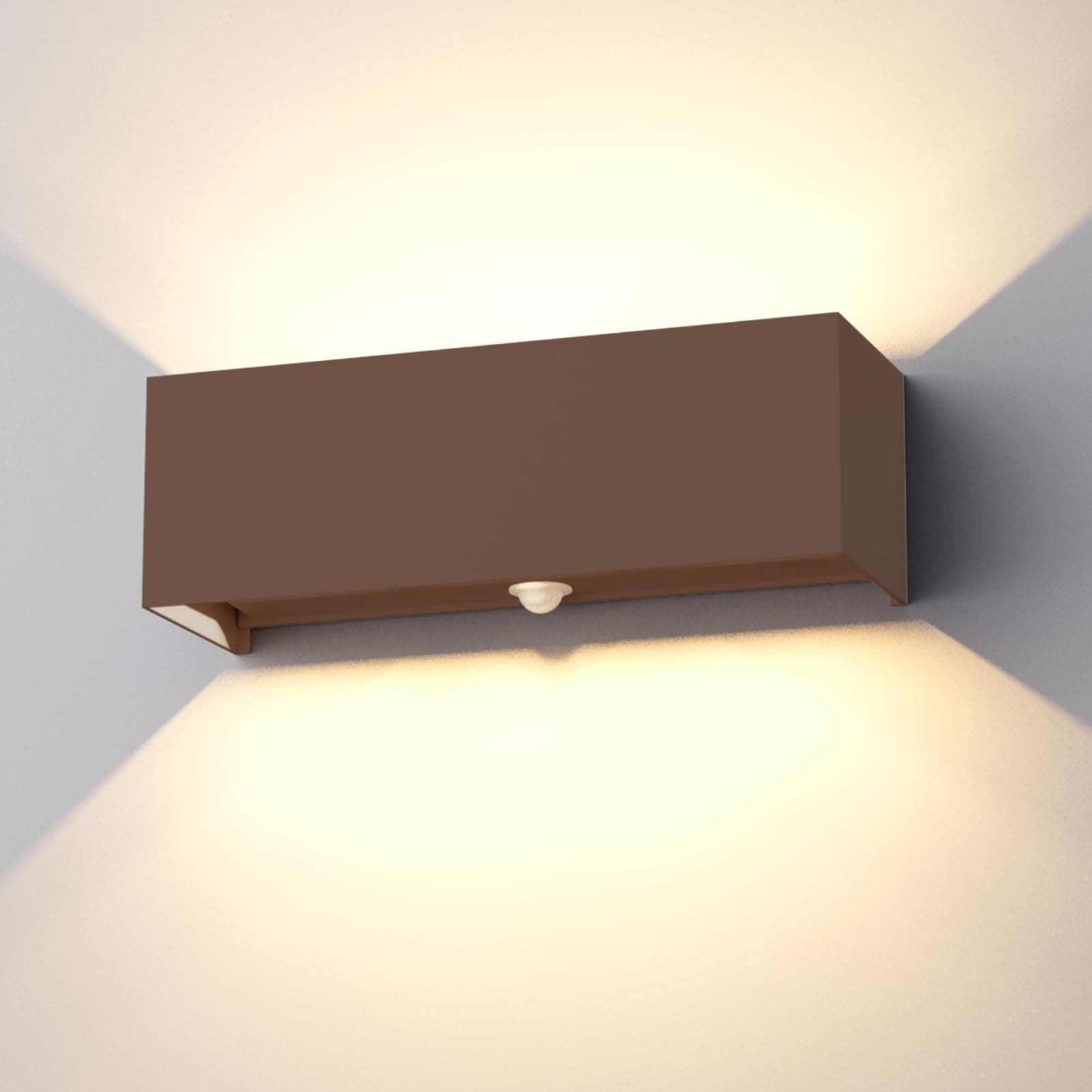 Klighten Apliques con Sensor de Movimiento,30W Aplique de pared exterior con haz de luz ajustable, 3000K blanco cálido,Lámpara de pared con sensor Ip65 (Rojo óxido)