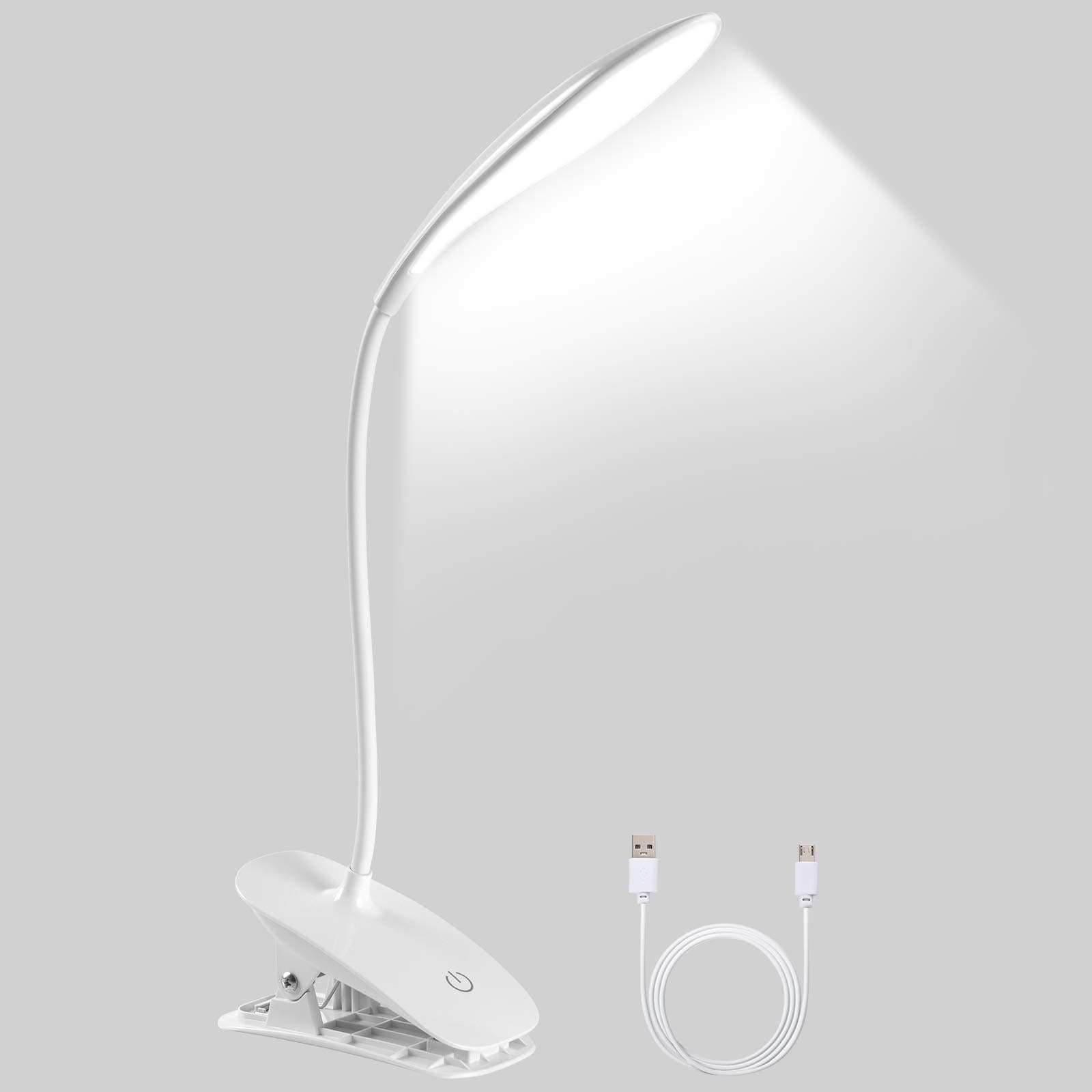 URAQT Lampada Lettura con Pinza, Lampada da Scrivania 20 LED, Lampada Flessibile USB Ricaricabile, 3 Intensità di Luce Regolabili, per Stanza Ufficio Lettura Lavoro