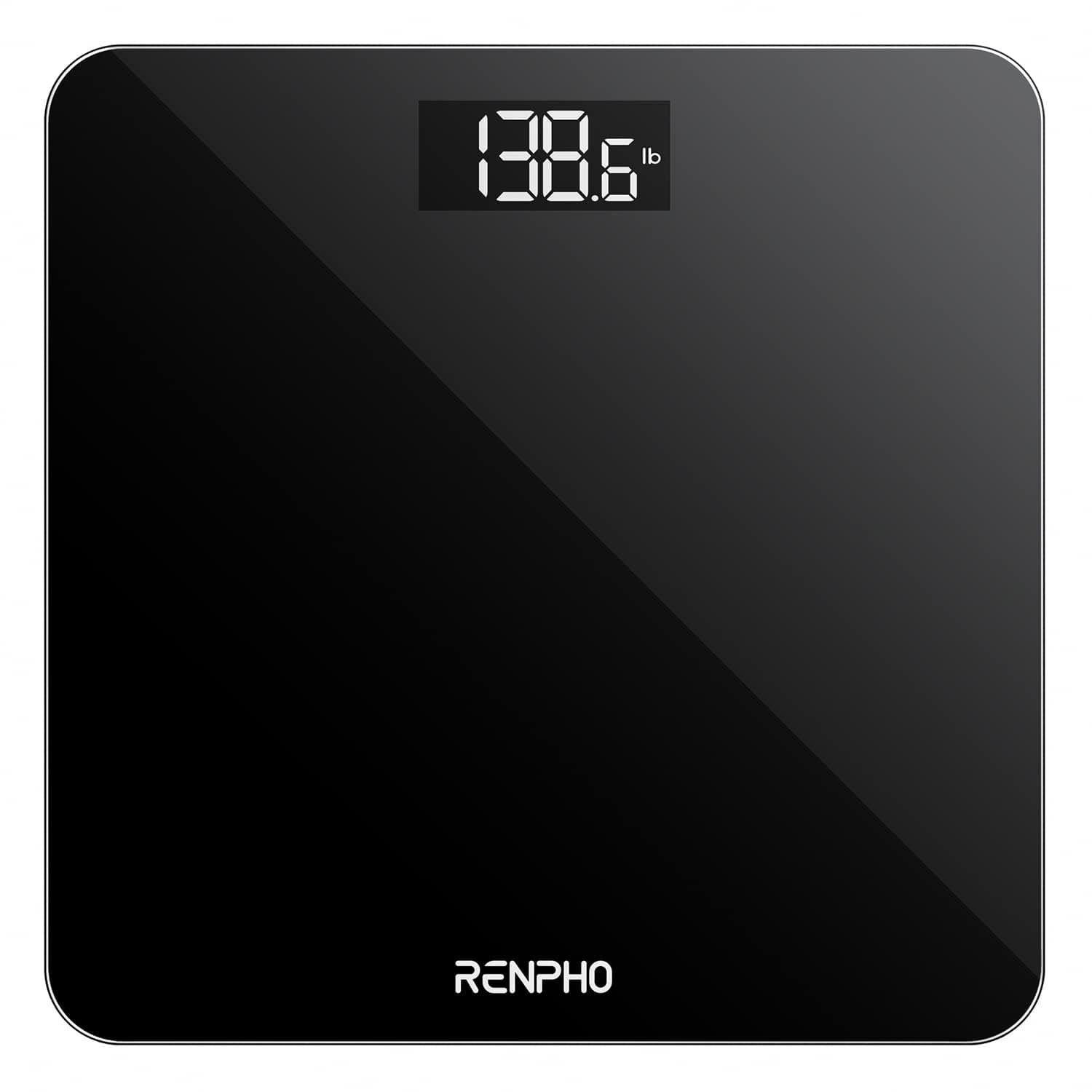 RENPHO Bascula de Baño Digital, Basculas Peso Corporal de Alta Precisión con Pantalla Iluminada, Graduación de 0,1 lb (50 g) Precisión, Tecnología Step-On, 180kg/400lb, Negro, Core 1S