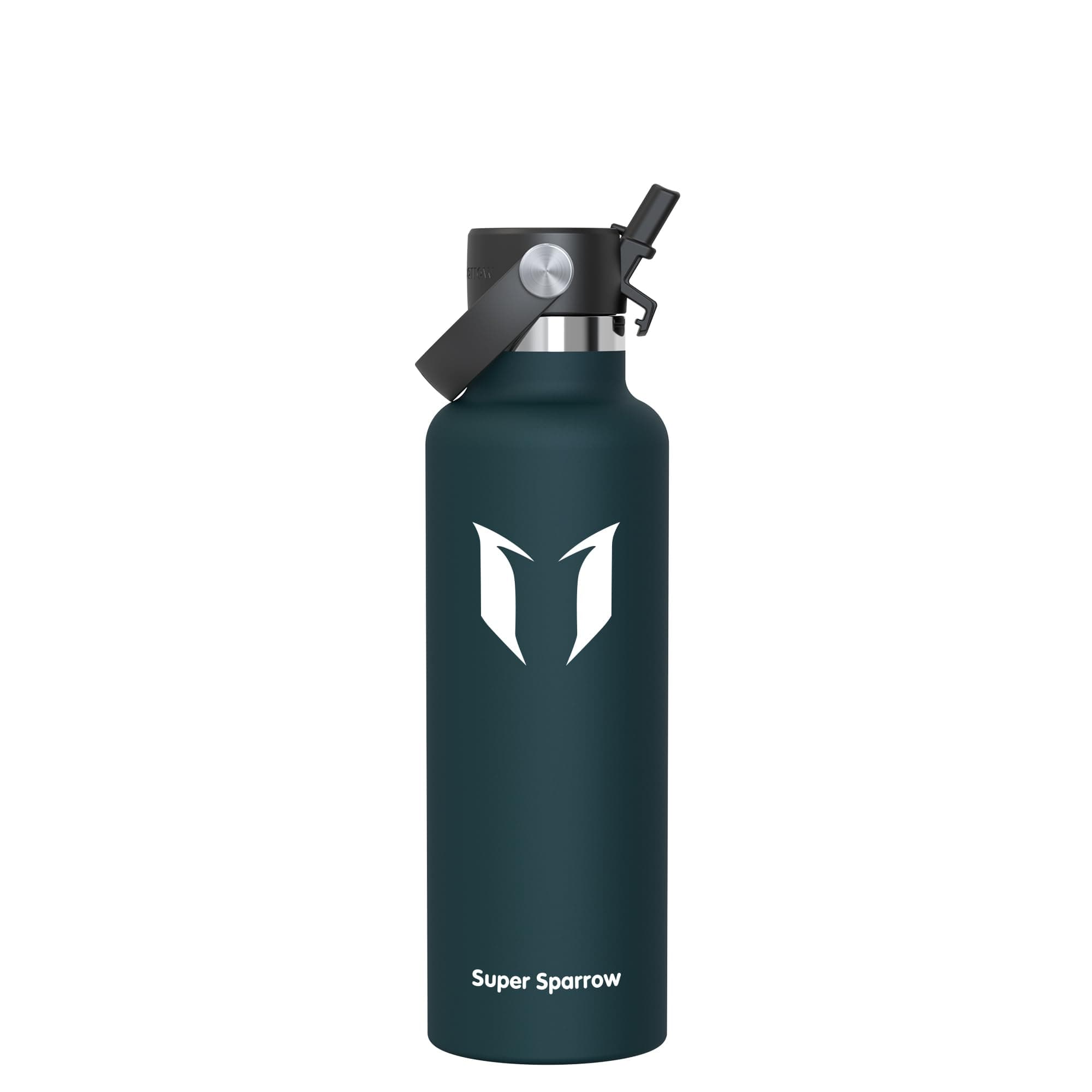 Super Sparrow Trinkflasche Edelstahl - Thermobecher - 350ml, 500ml, 750ml, 1L, 1.2L - FlipFlow Trinkflaschen mit Strohhalm - BPA-Frei Thermoskanne, Thermosflasche für Sport, Travel, Schule, Outdoor