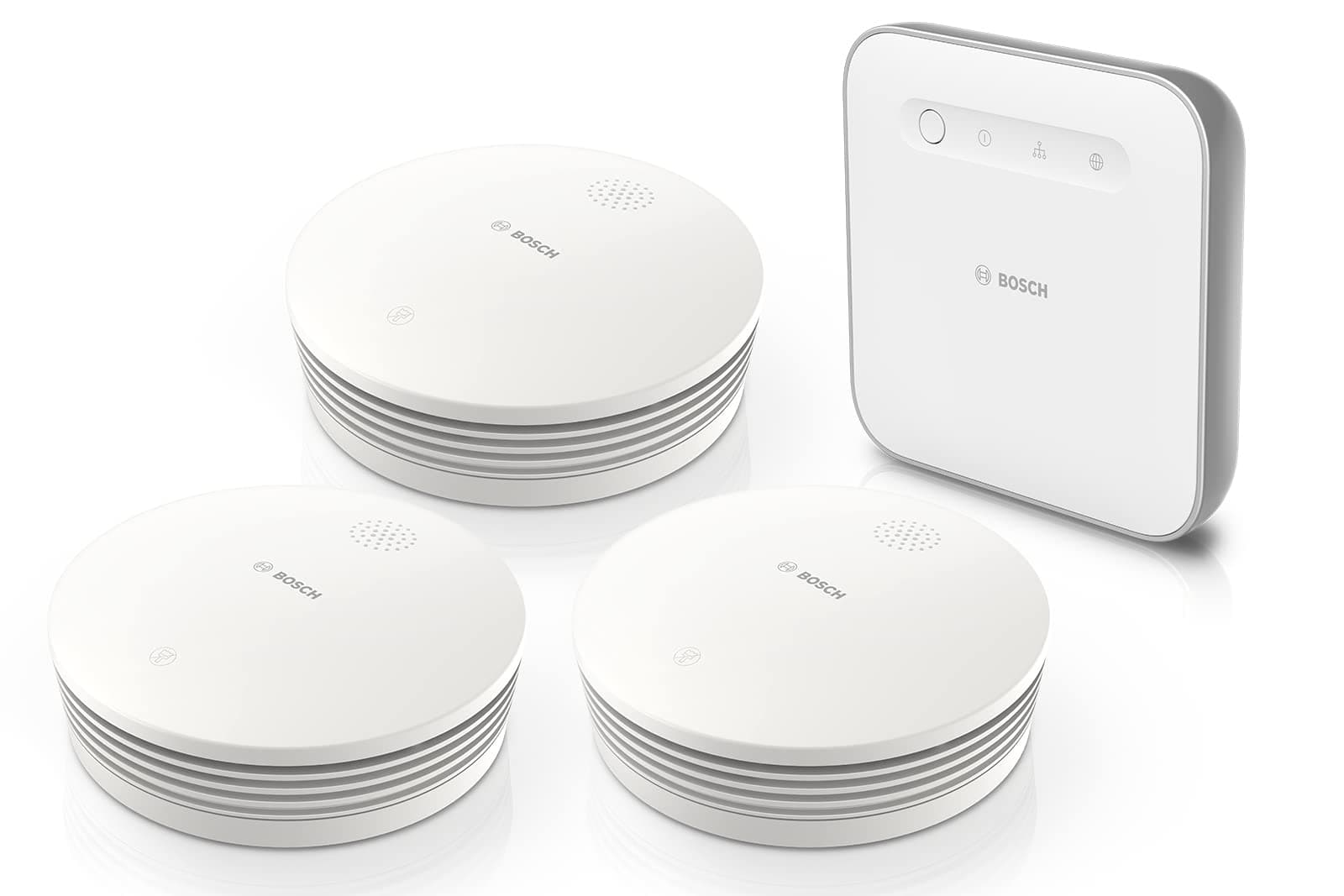 Bosch Smart Home Warnung bei Feuer-Set, 3x Rauchmelder II, 1x Controller II