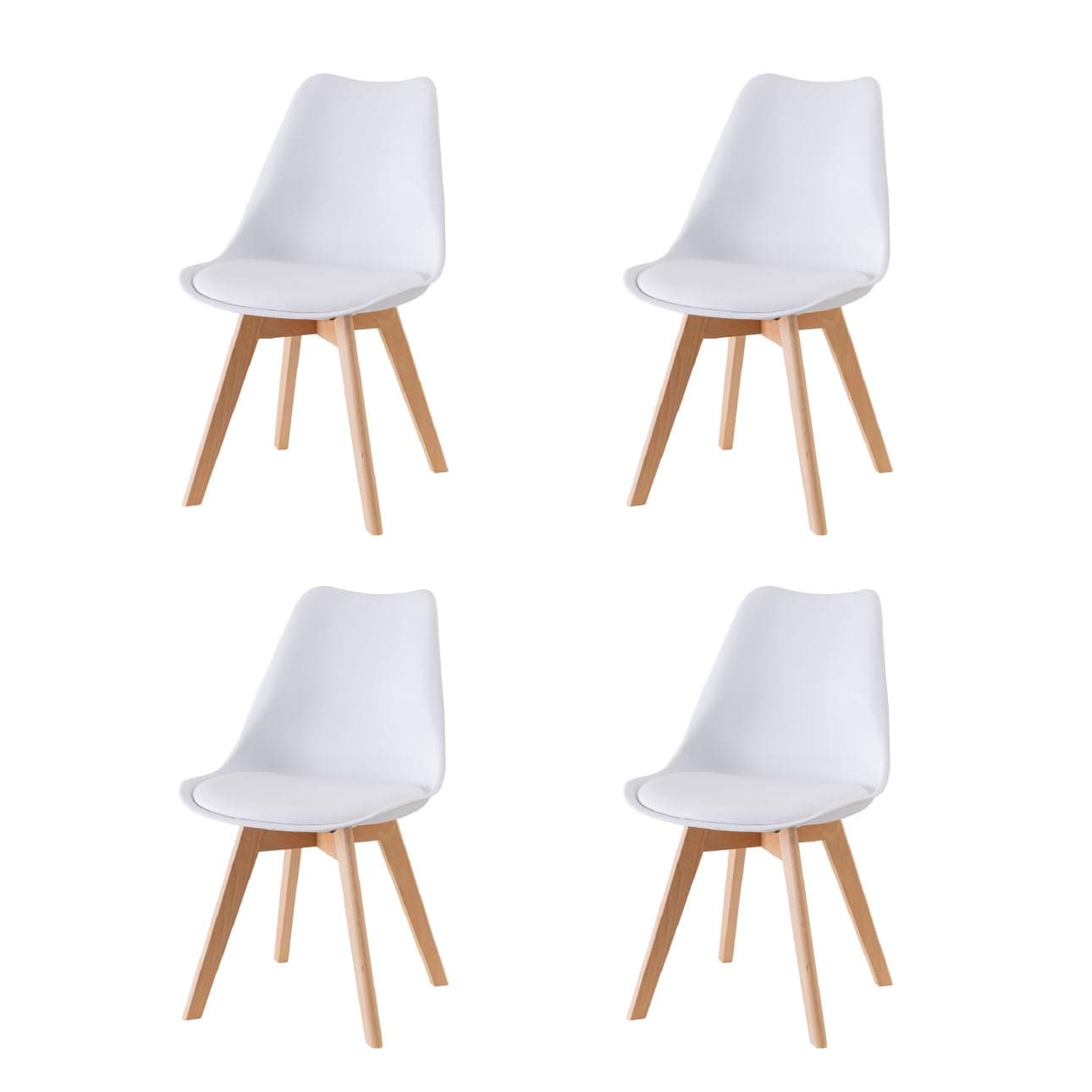 Baroni Home Set di 4 Sedie da Pranzo o Ufficio con Gambe in Legno, Sedia Ergonomica con Cuscino Integrato 57X48X79 cm Bianco