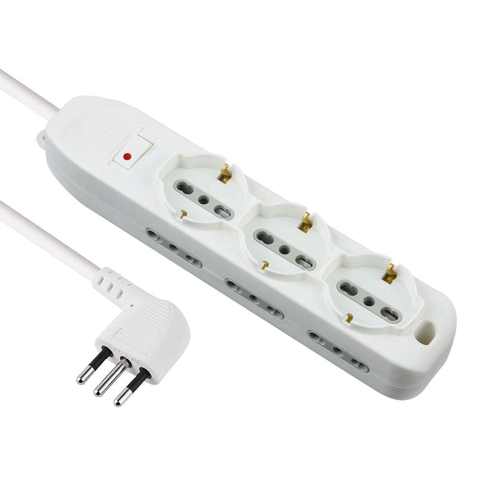 Electraline 62048 Multipresa 9 Posti, 3 Polivalenti, 6 Bivalenti 10/16A, Cavo 2 m, Spina Piccola 10A, Bianco