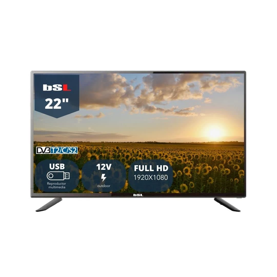 TV 22” Pulgadas BSL-22112V | LED | con USB Reproductor Multimedia | TDT2 (DVBT2)| Conector HDMI | 1366 x 768 | Clase de eficiencia energética F | Alimentación 12v y 220v