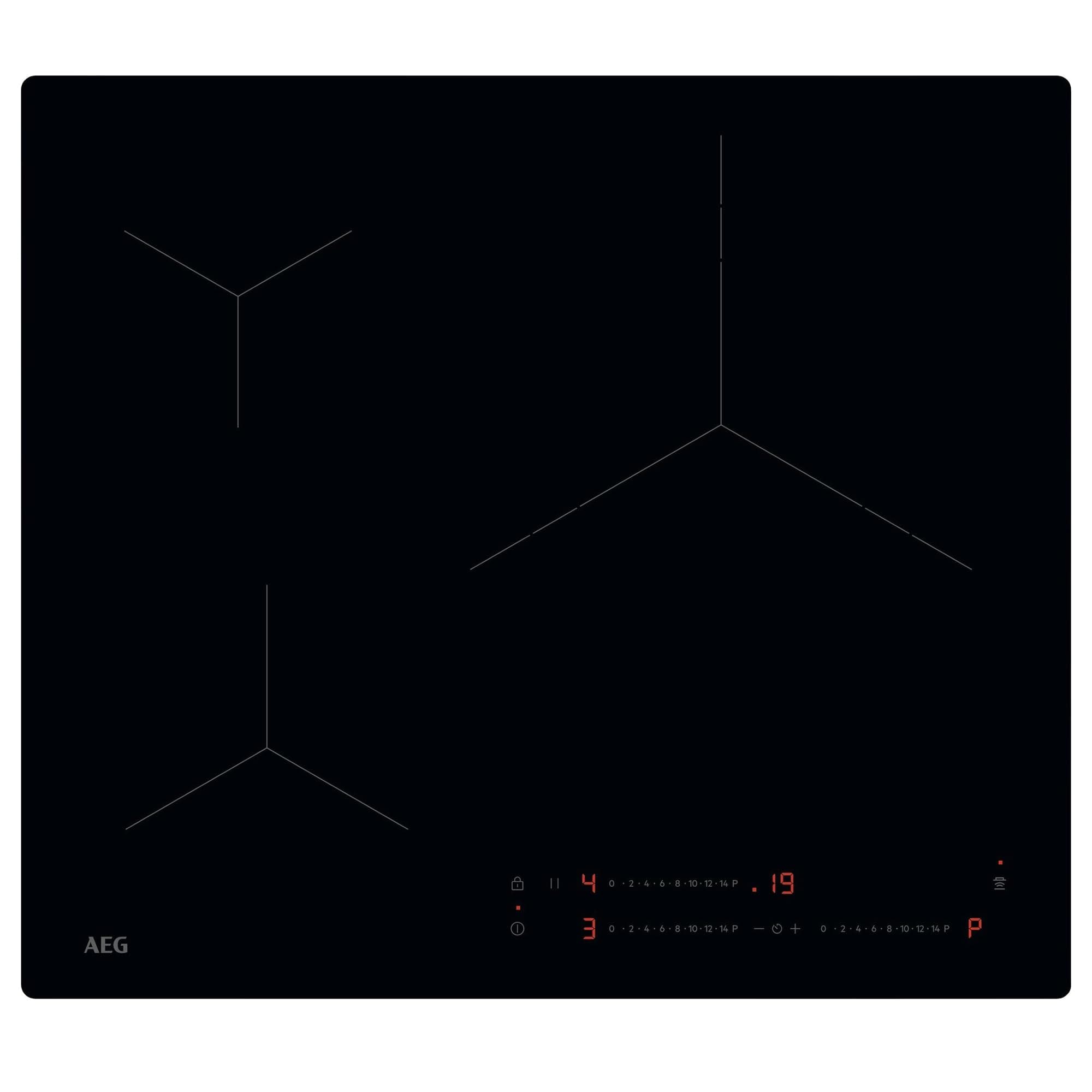 AEG TO63IV00IB Placa de Inducción, 60 cm, 3 Zonas de Cocción, Zona Paella, Sistema Hob2Hood, Función PowerBoost y Pausa, Controles Deslizantes Independientes, Temporizador Individual, Sin Marco, Negro