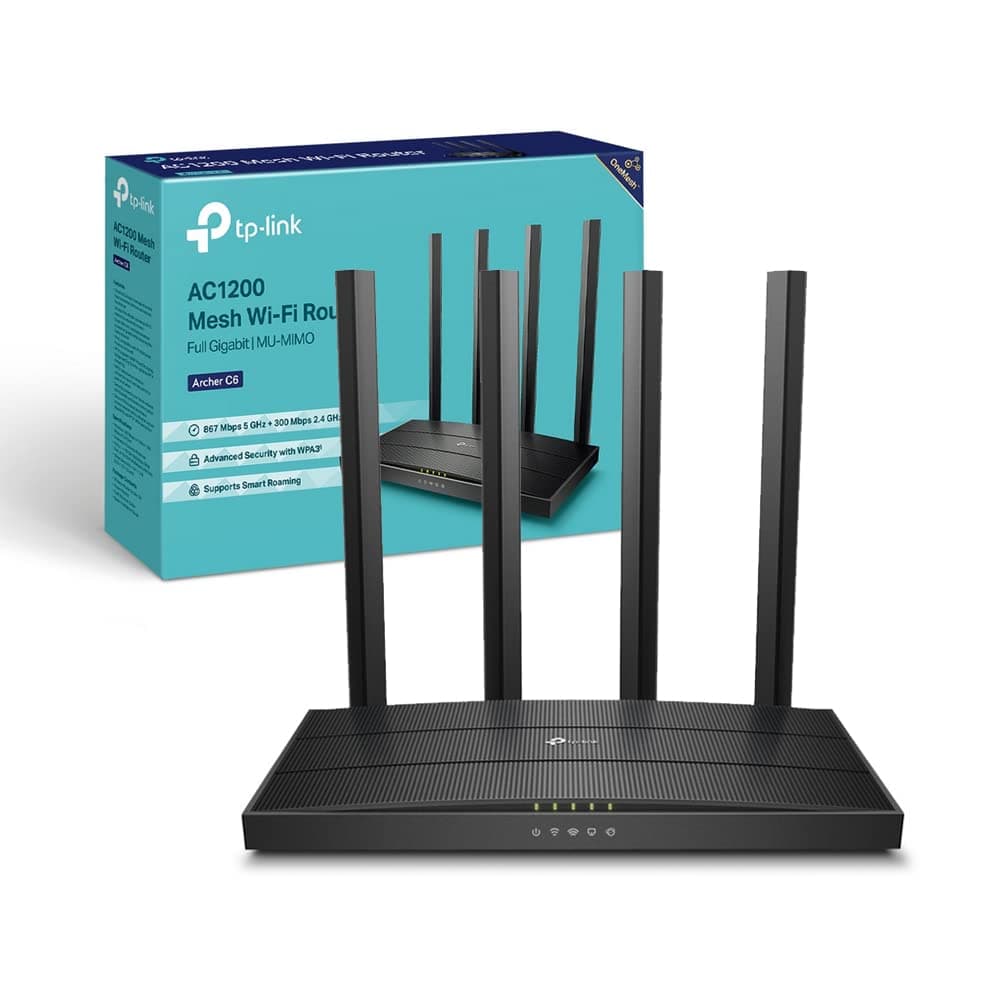 TP-Link Archer C6 Gigabit Router Wi-Fi, Dual Band AC1200Mbps Wireless, 5 Porte Gigabit, ‎‎MU-MIMO, Parental Control, Beamforming, Configurazione Semplice, Supporto IPTV, IPv6, WPS, non supporta xDSL