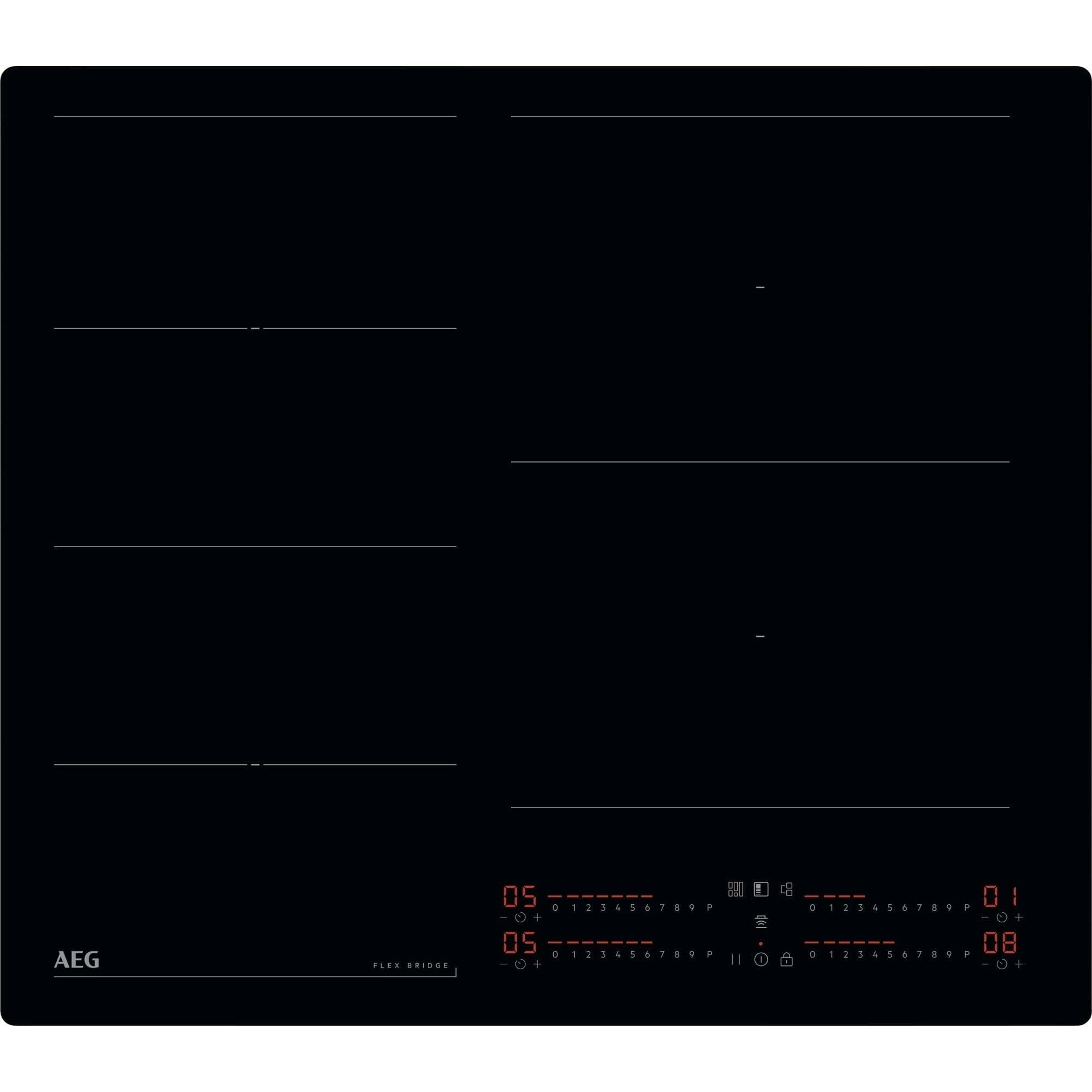 AEG Placa de Inducción TI64IG00IB, 60 cm, 4 Zonas de Cocción, FlexiPuente, Sistema Hob2Hood, Función PowerBoost, Indicador de Calor Residual, Controles Deslizantes Independientes, Sin Marco, Negro