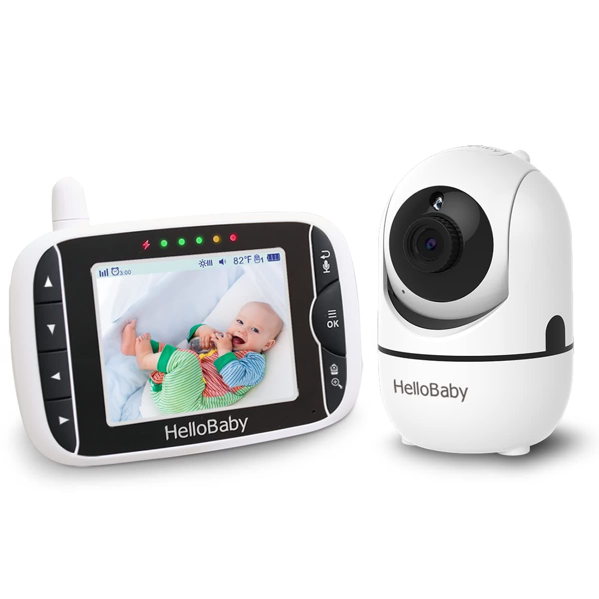 HelloBaby Babyphone Caméra Moniteur Vidéo 3,2 inches LCD Babyphone Vidéo Bébé Surveillance avec 2 Caméras, 360° PTZ Camera Bebe Surveillance, Vision Nocturne (HB65)