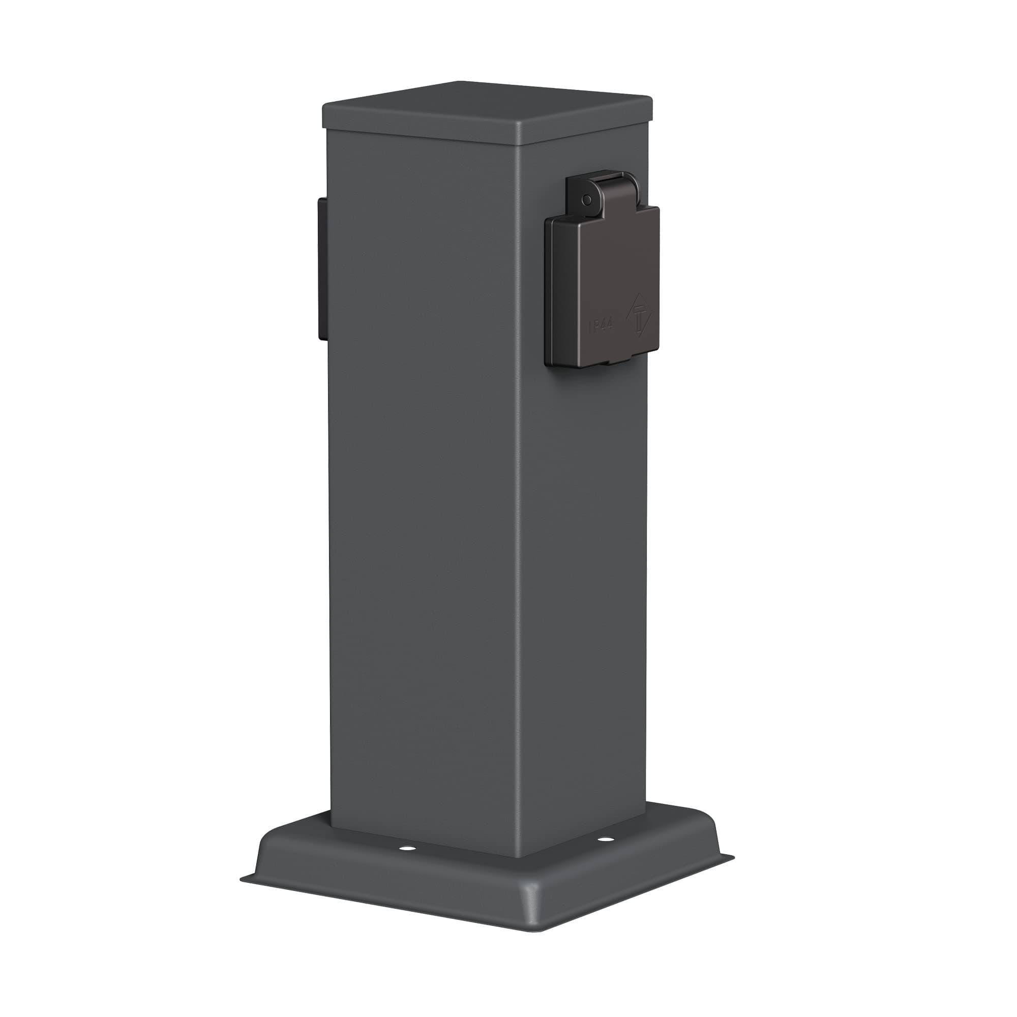 ledscom.de Garten Steckdosensäule Polly für außen, IP44, 2-Fach, Edelstahl, anthrazit, eckig, 27 cm