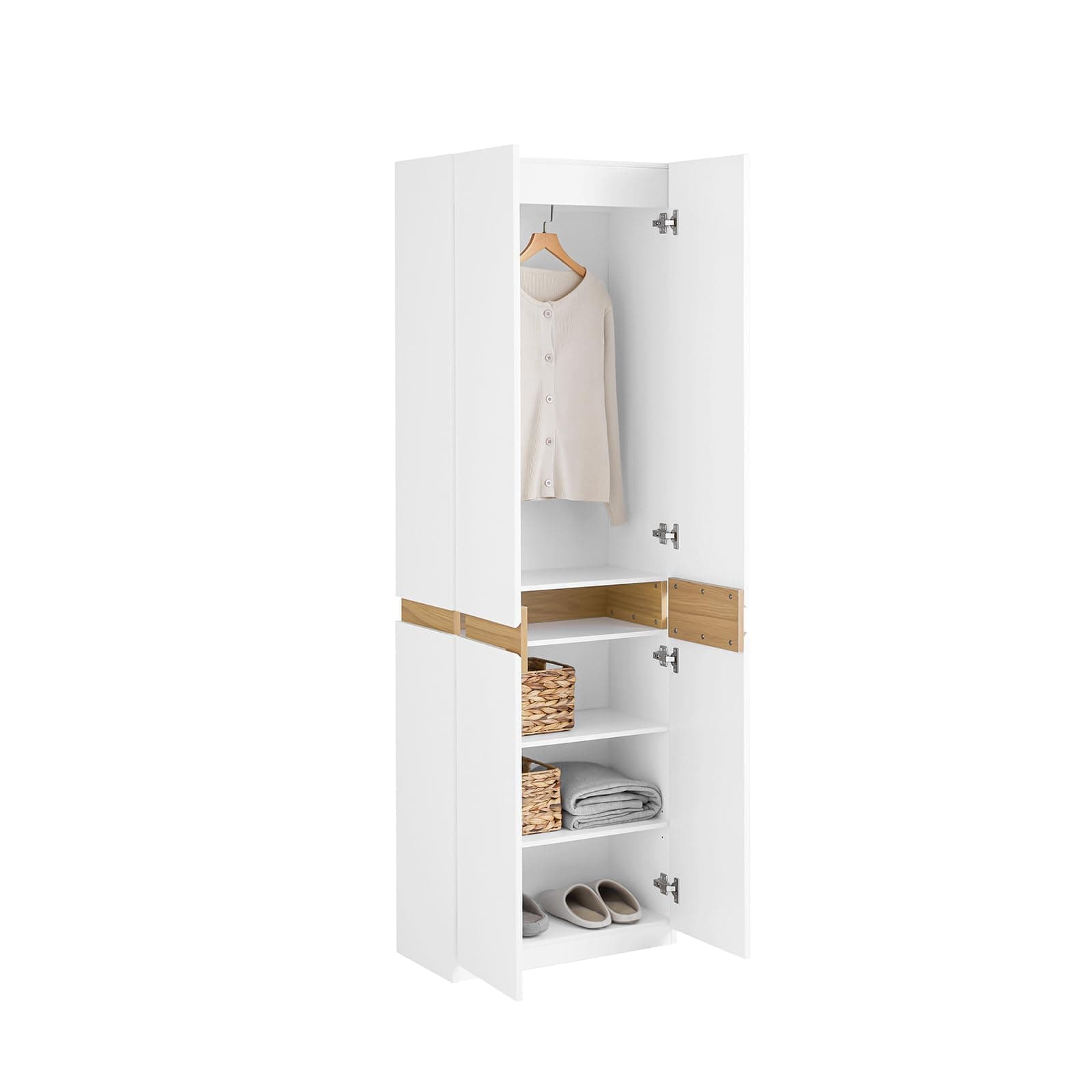 SoBuy Armoire Chambre Dressing Penderie – Armoire de Rangement à 2 Portes avec Tringle et 5 Compartiments – Meuble Haut Gain de Place pour Entrée, Salon ou Chambre – Blanc 61x30x192cm – KSB01-W