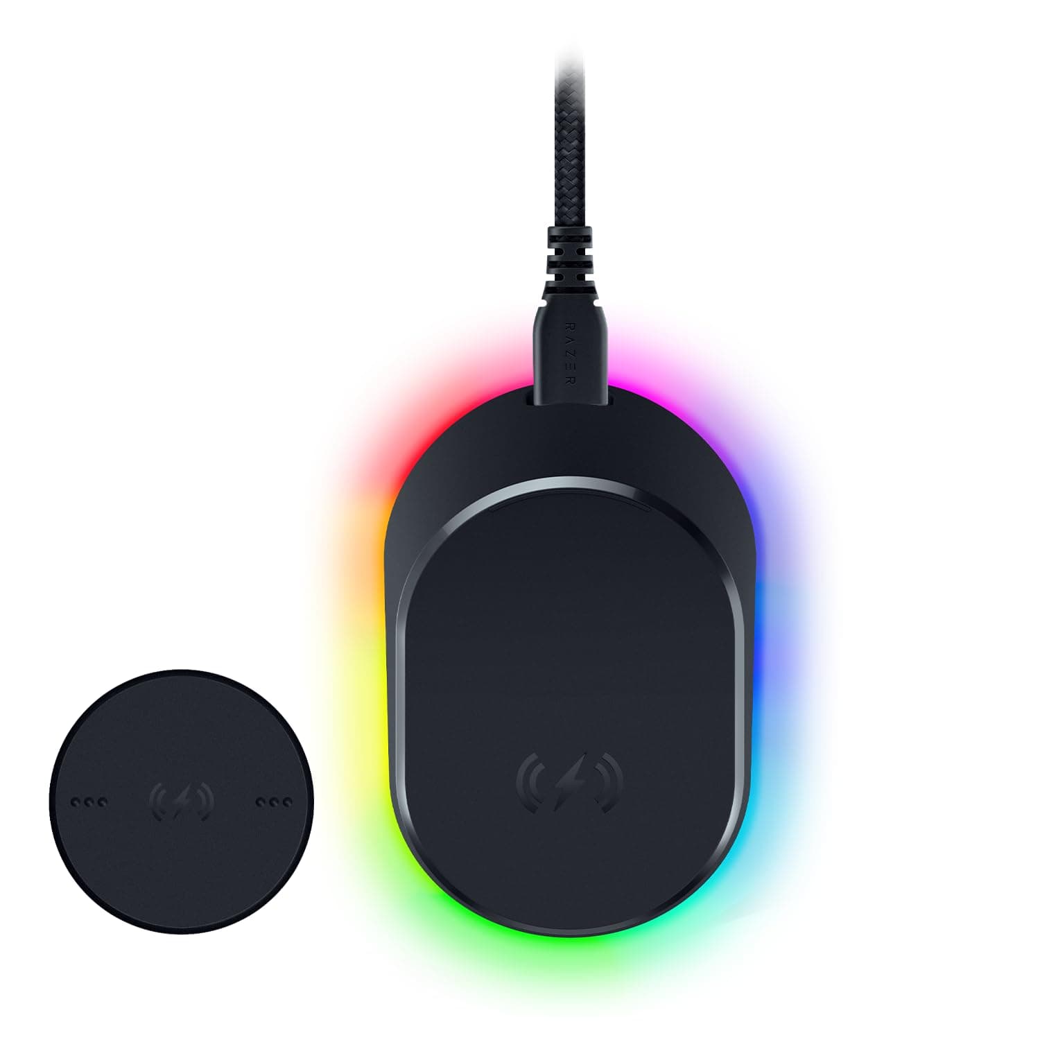 Razer Mouse Dock Pro & Charging Puck - Base de carga inalámbrica magnética & módulo para ratones compatibles, Hyperspeed 8K, iluminación 8 RGB Chroma) Negro